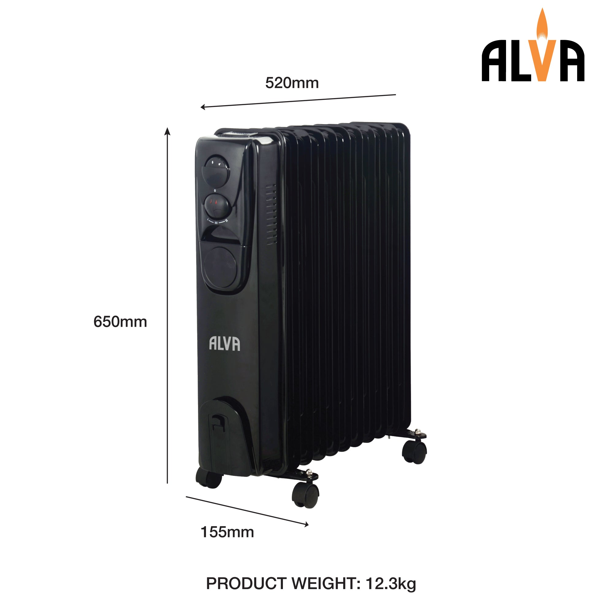11 Fins 2500W Oil Filled Heater - Glossy Black