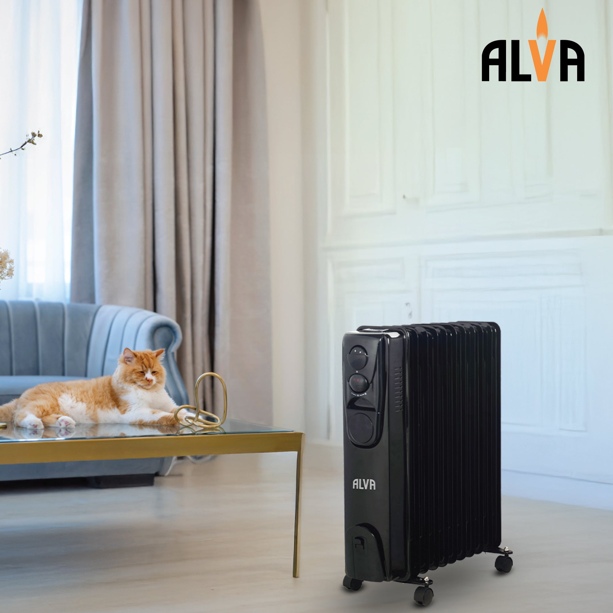 11 Fins 2500W Oil Filled Heater - Glossy Black
