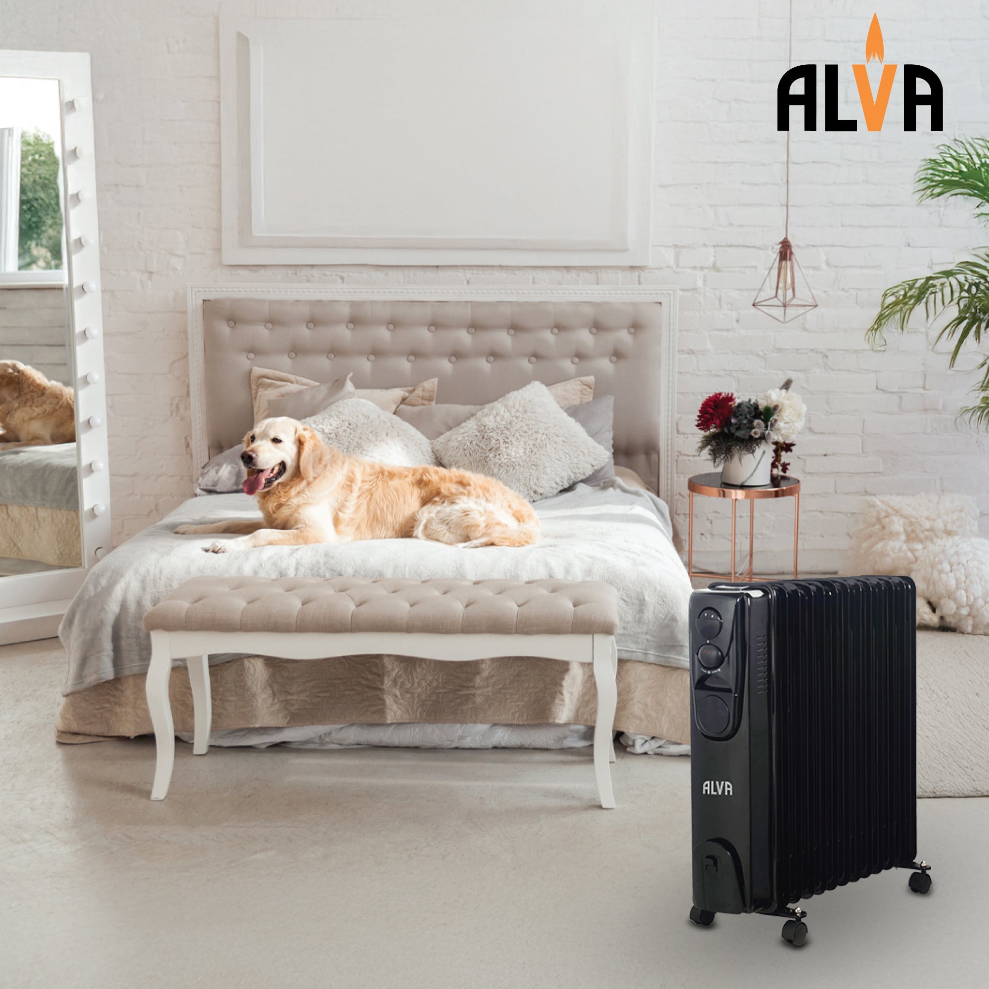 13 Fins 2500W Oil Filled Heater - Glossy Black