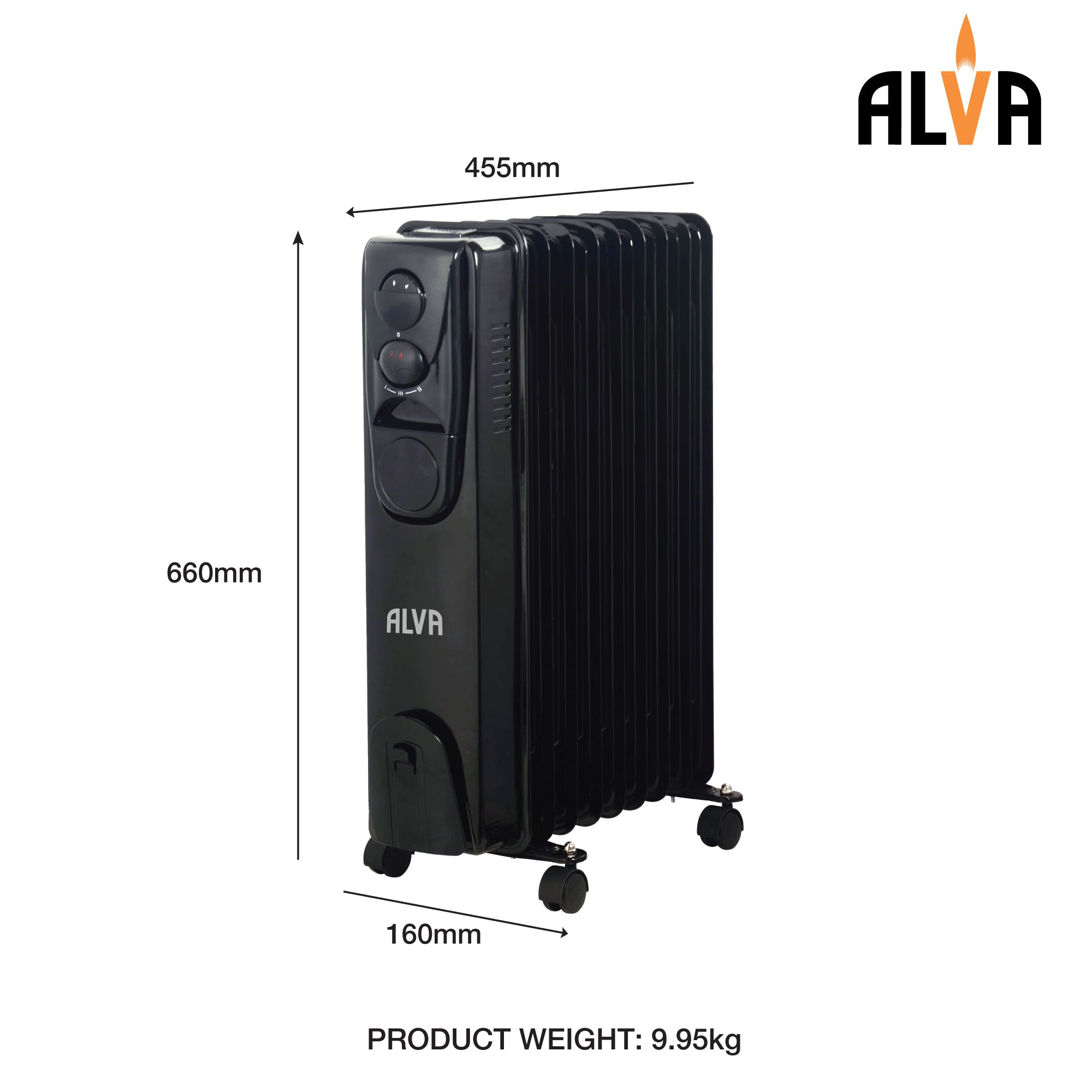 9 Fins 2000W Oil Filled Heater - Glossy Black