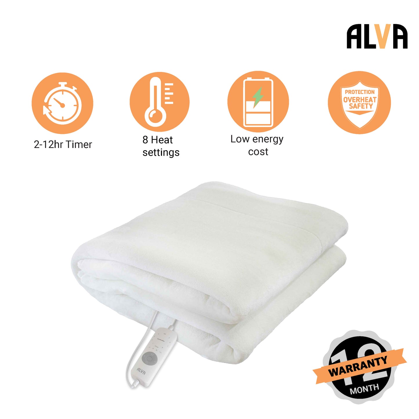 ALVA - SINGLE - MINK FLEECE FITTED ELECTRIC BLANKET W/ELASTIC 91X188CM