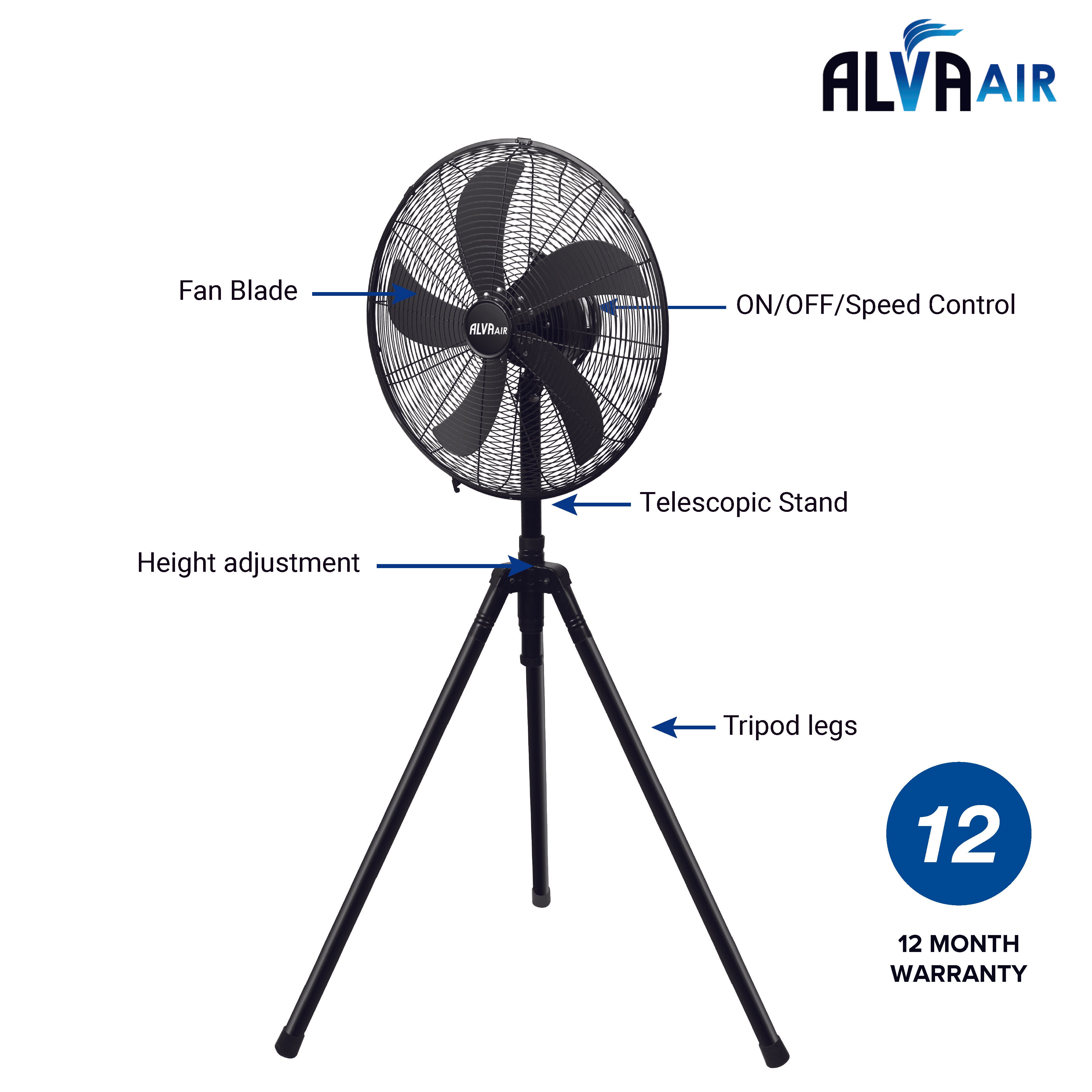 40cm Tripod Fan (Matt Black)