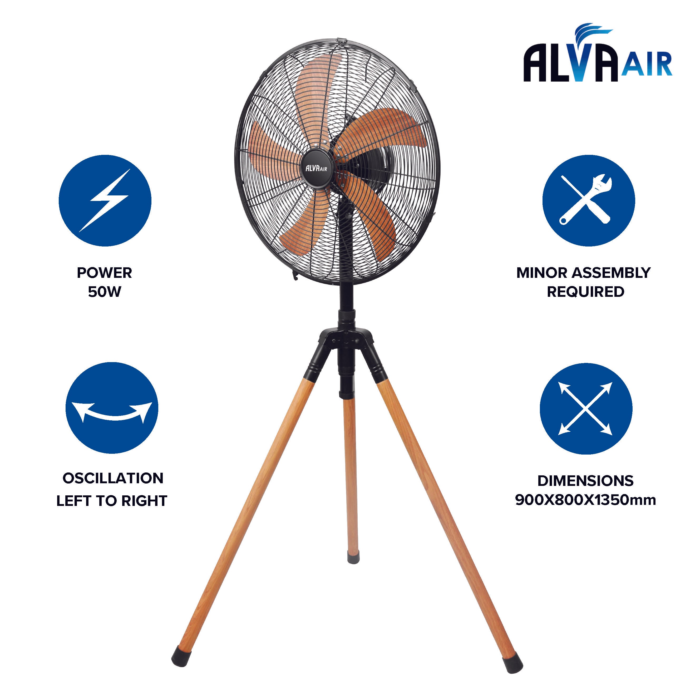 40cm Tripod Fan (Wood-Look Finish)