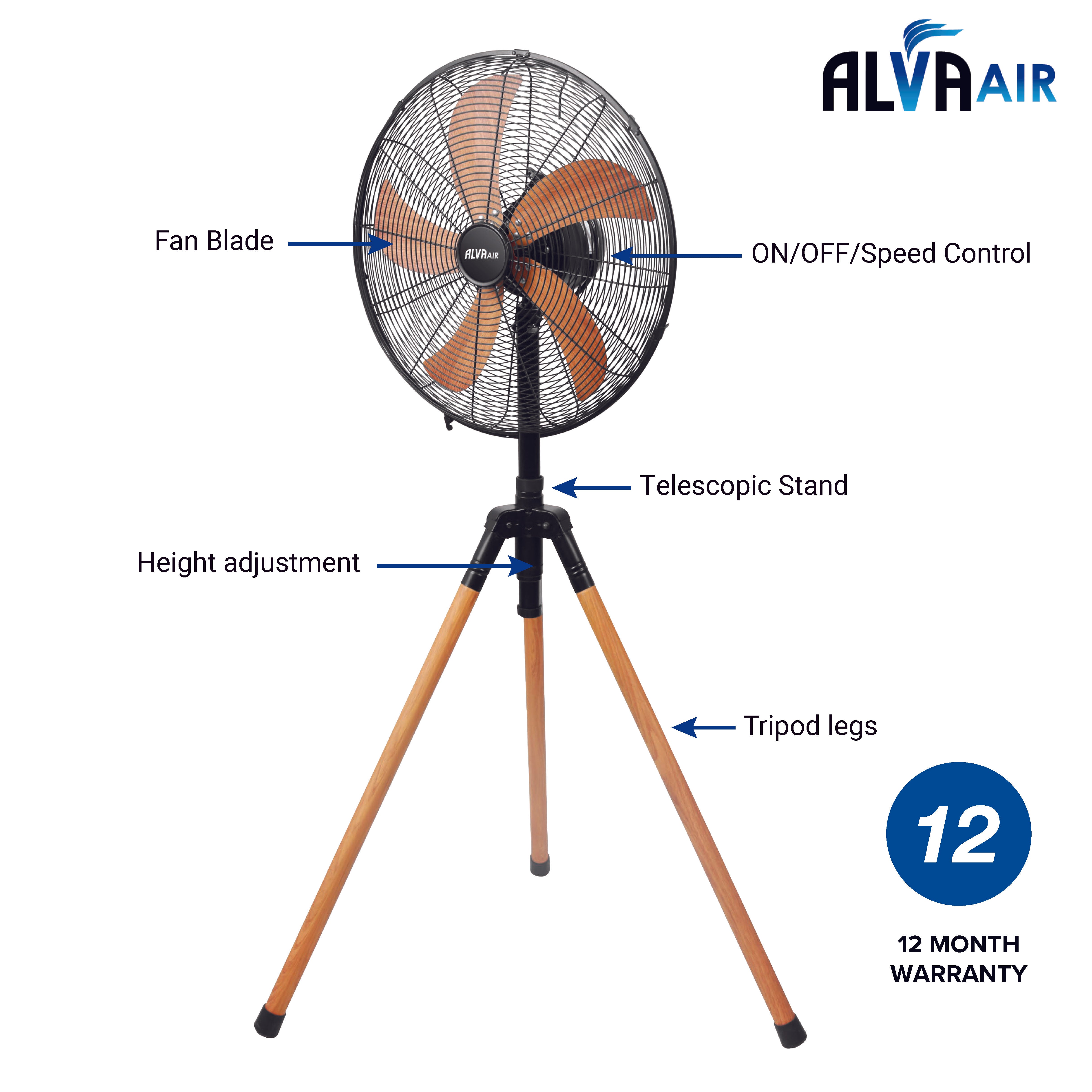 40cm Tripod Fan (Wood-Look Finish)