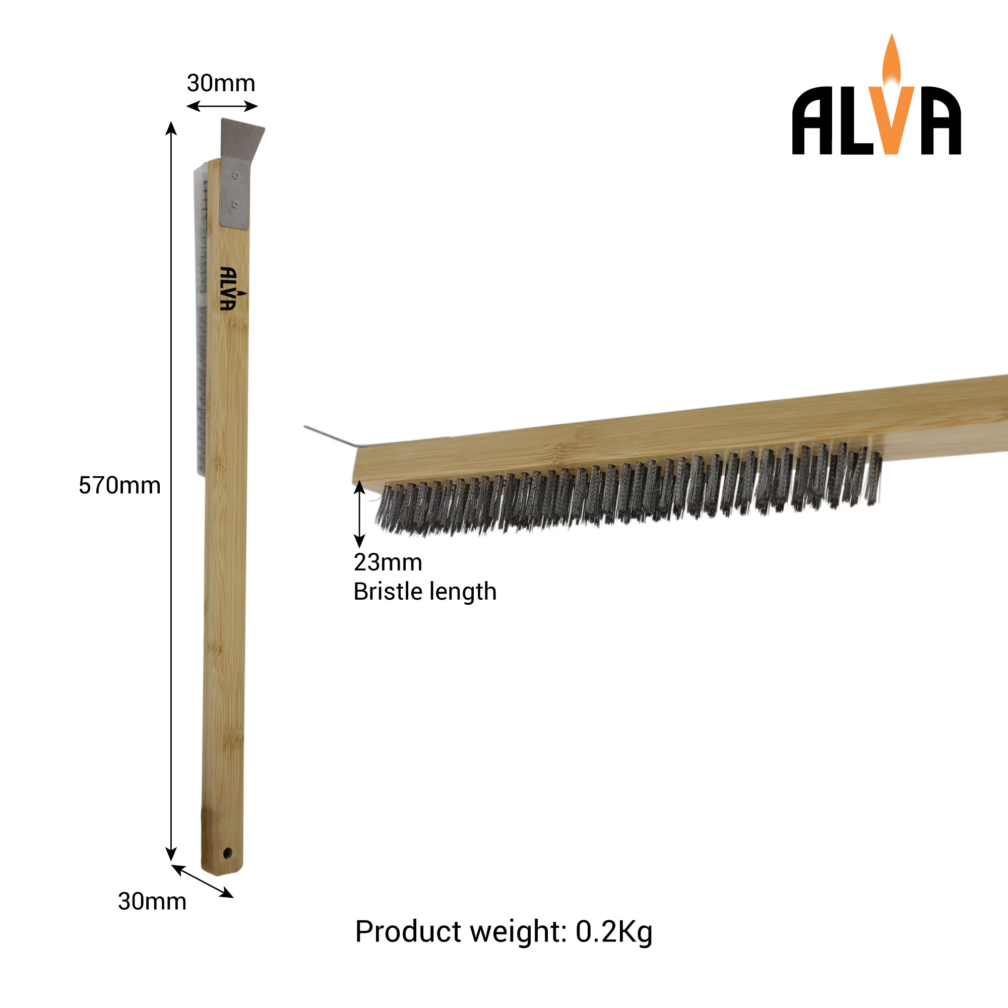 Pizza Oven Metal Bristle Brush with Scraper - 57cm