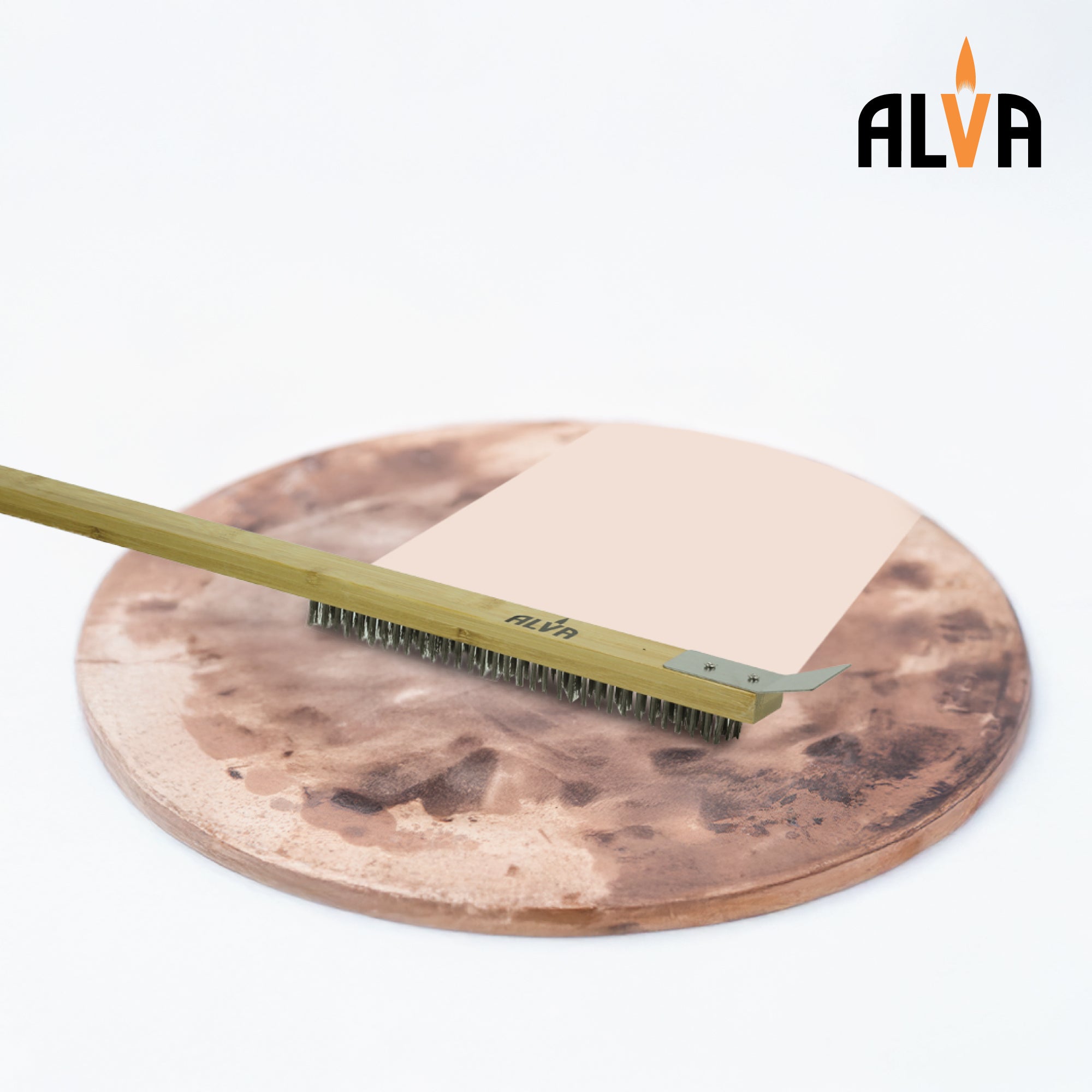 Pizza Oven Metal Bristle Brush with Scraper - 57cm