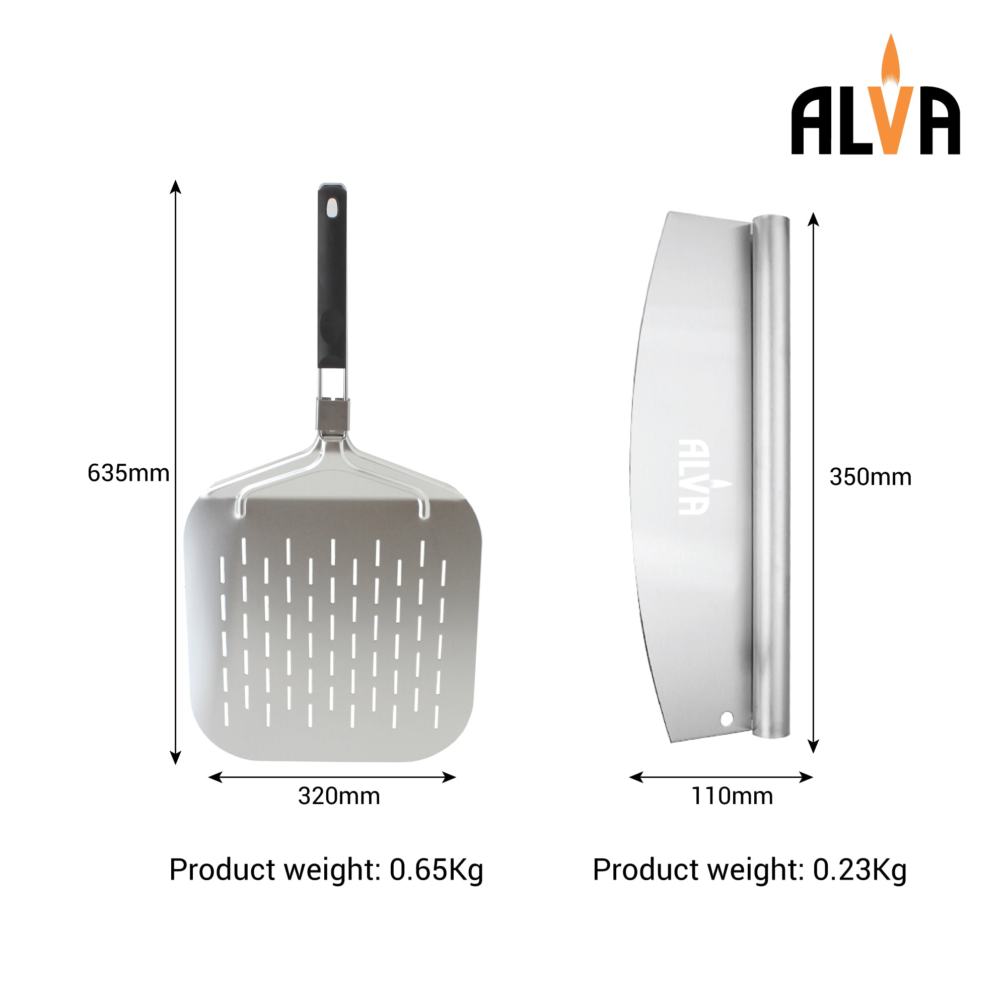 2Pc Pizza Set - Metal Pizza Peel & Cutter Set