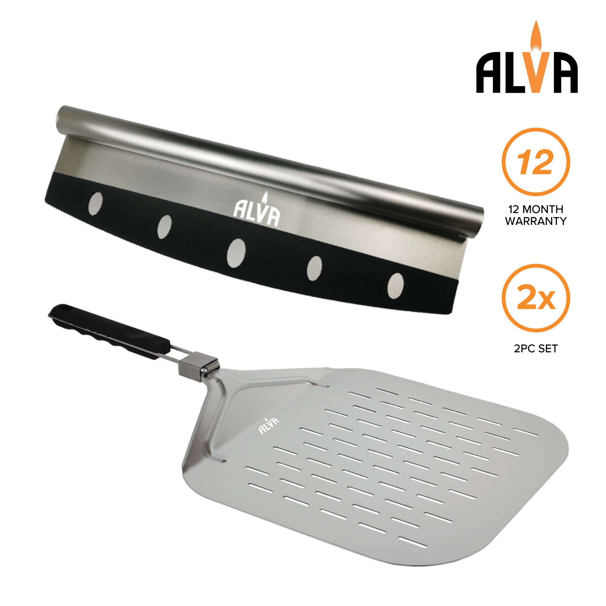 2Pc Pizza Set - Metal Pizza Peel & Cutter Set