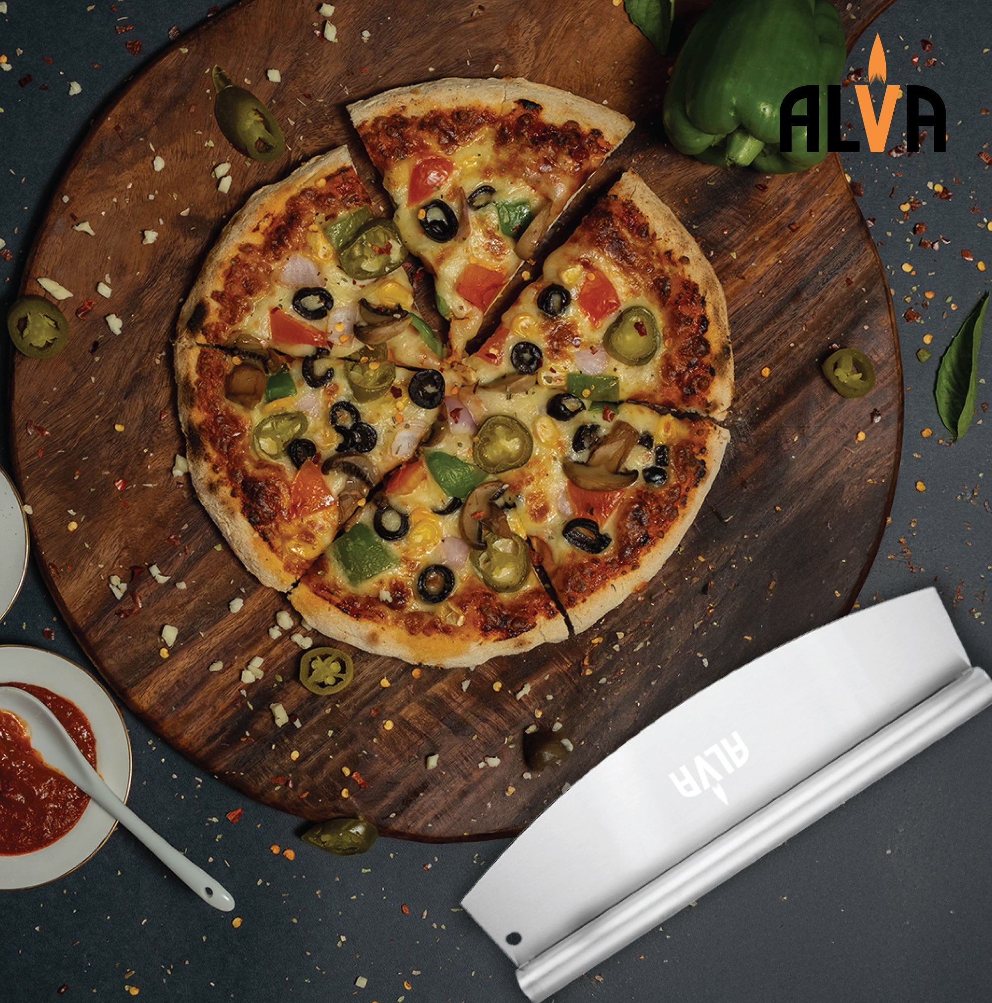 2Pc Pizza Set - Metal Pizza Peel & Cutter Set