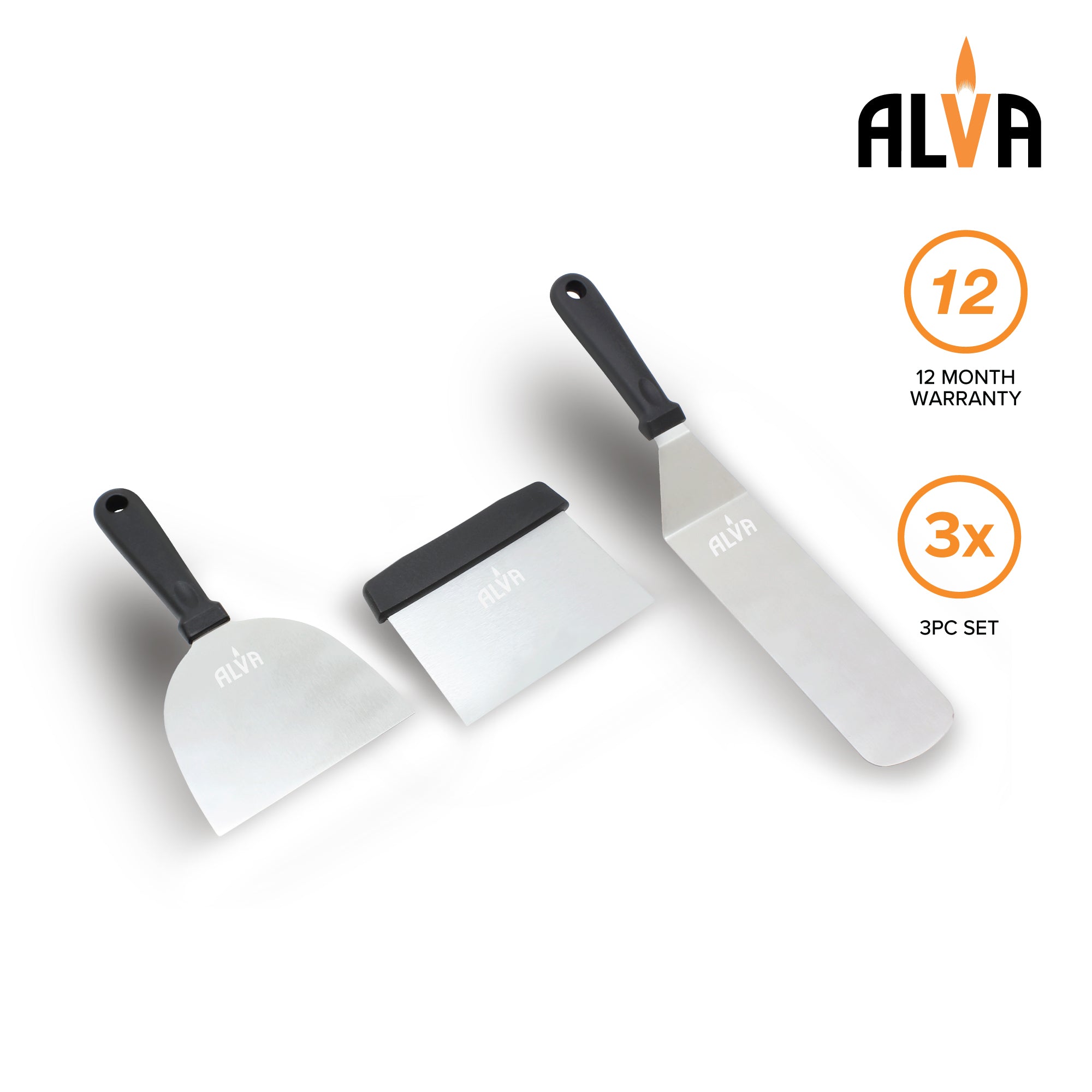 3Pc Griddle Tool Set (Spatula / Cutter / Scraper)