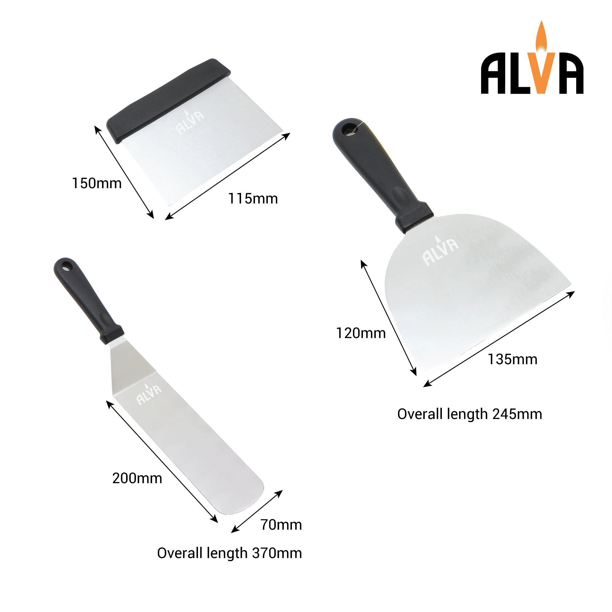 3Pc Griddle Tool Set (Spatula / Cutter / Scraper)