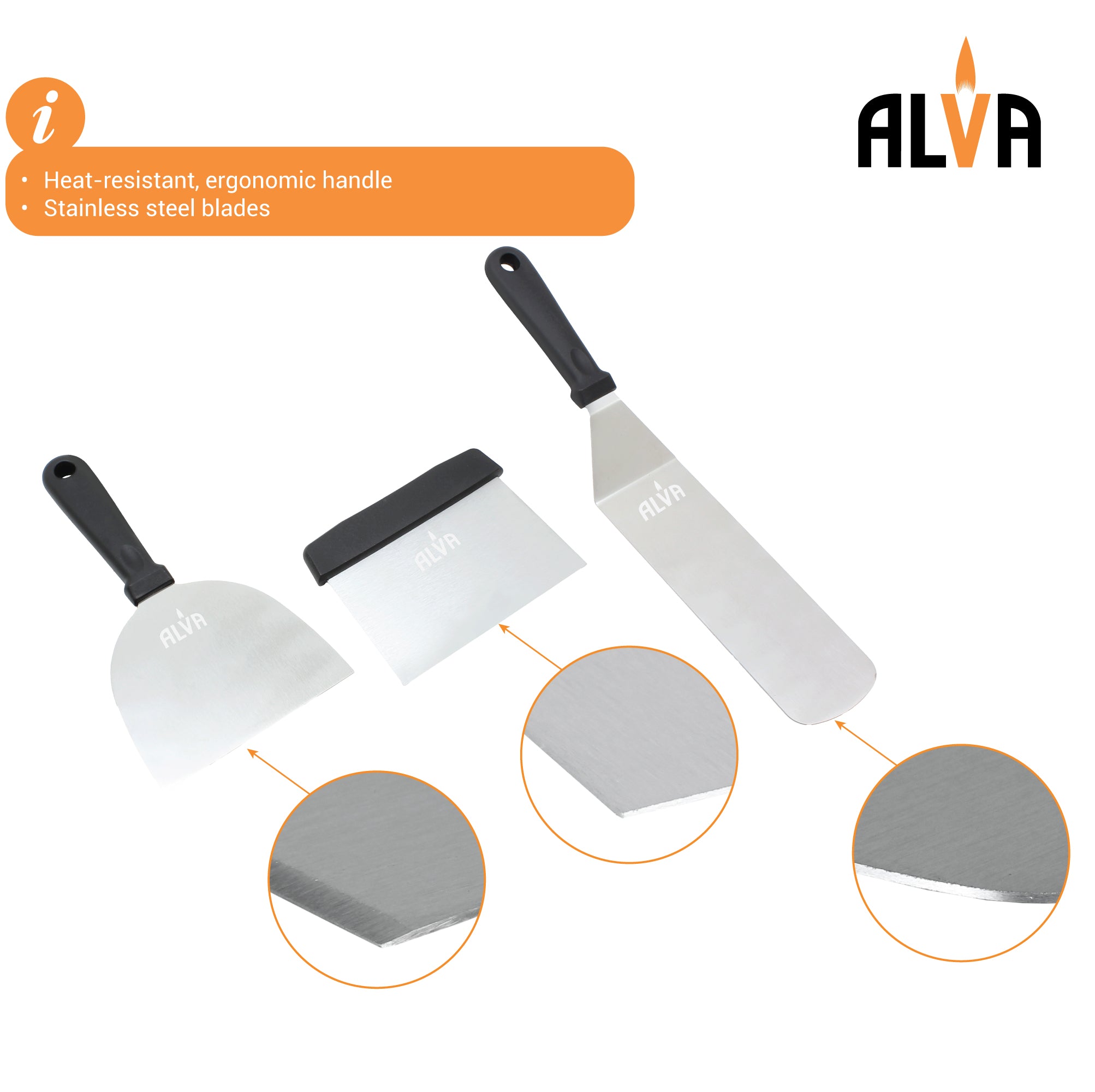 3Pc Griddle Tool Set (Spatula / Cutter / Scraper)