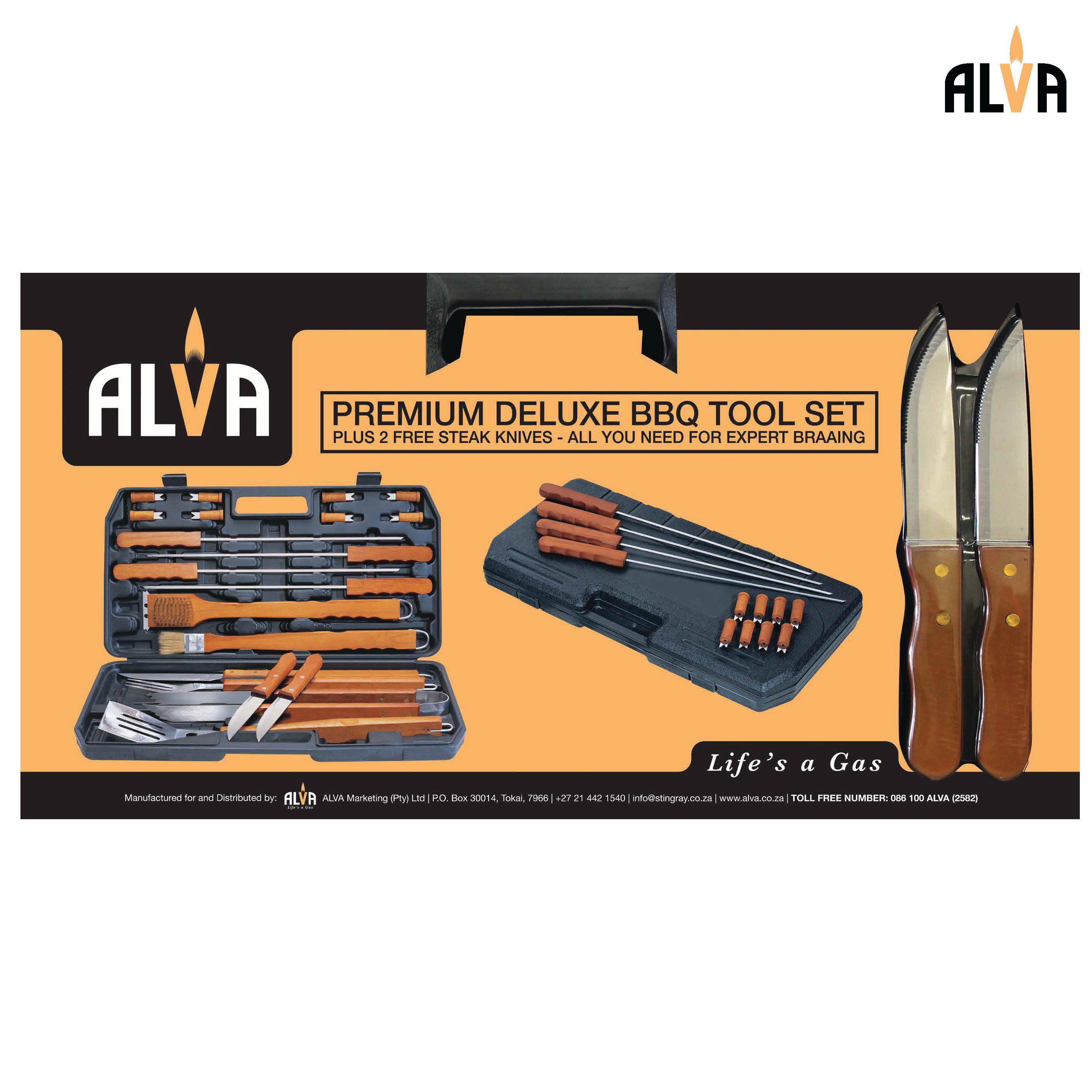 21Pc Deluxe Wood-Handled BBQ / Braai Tool Set