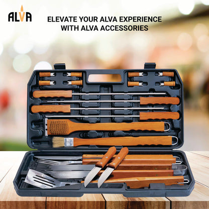 21PC DELUXE WOOD-HANDLED BBQ / BRAAI TOOL SET IN CARRY CASE