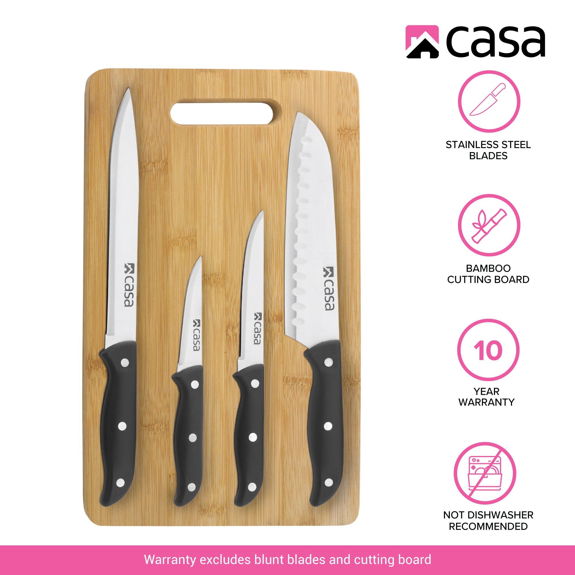5Pc Knife Set + Bamboo Cutting Board - Verona