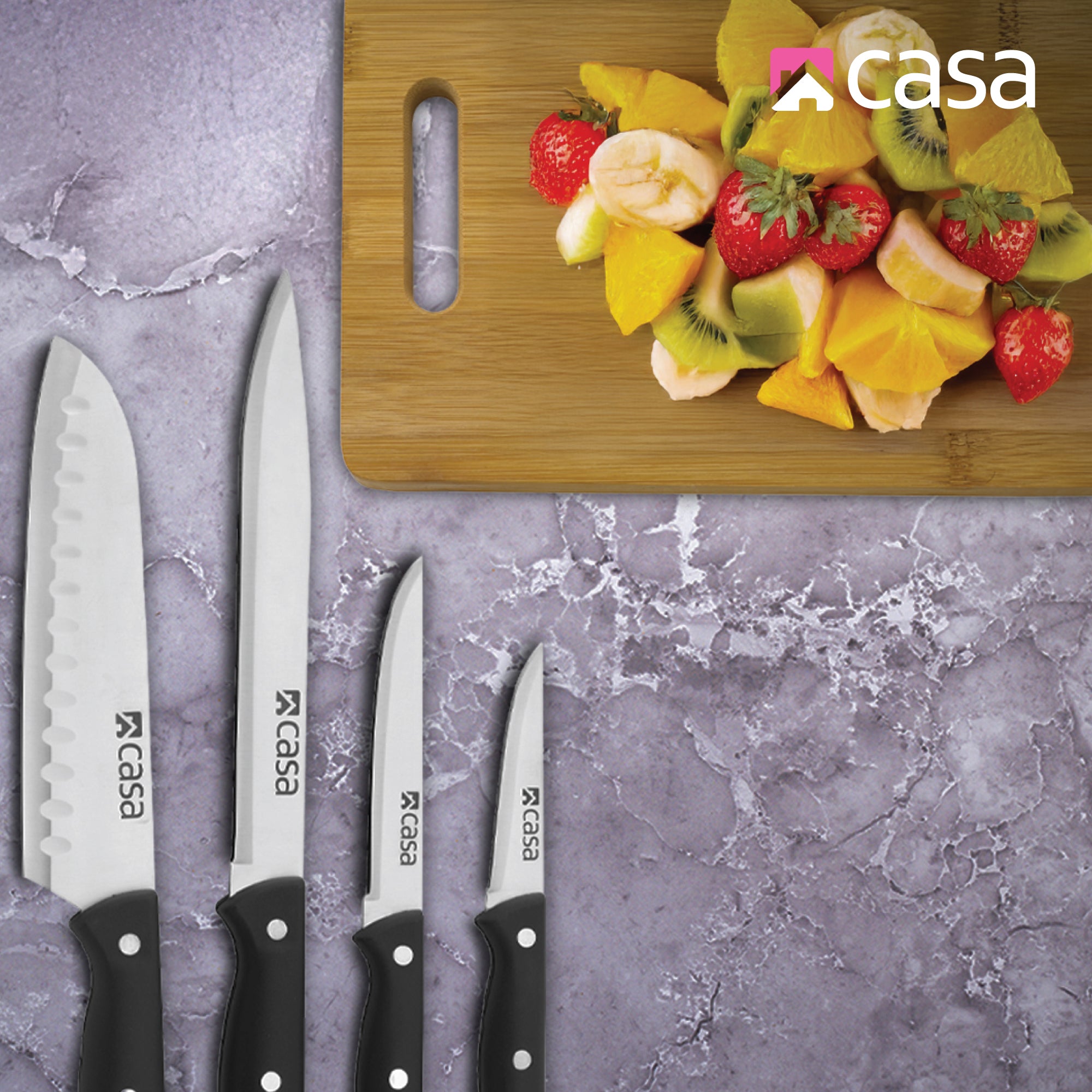 5Pc Knife Set + Bamboo Cutting Board - Verona