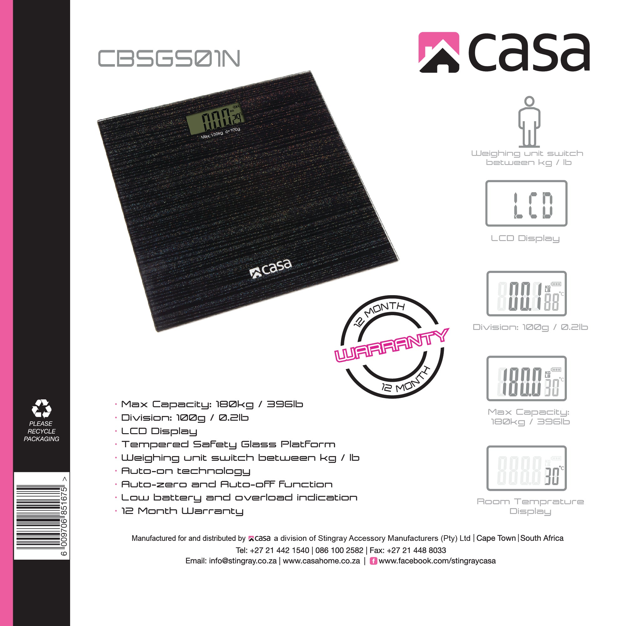 Digital Bathroom Scale - Glass Platform - Sparkle Effect