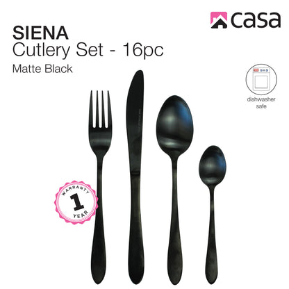 CASA SIENA 16PC CUTLERY SET | STAINLESS STEEL | MATTE BLACK FINISH