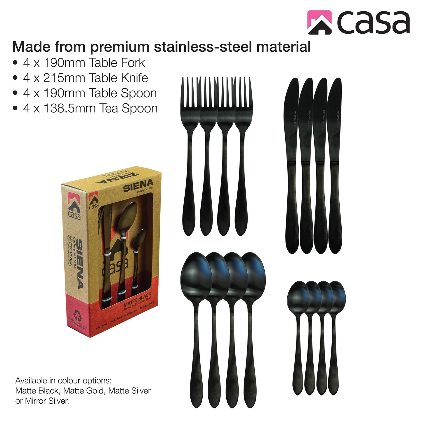 CASA SIENA 16PC CUTLERY SET | STAINLESS STEEL | MATTE BLACK FINISH