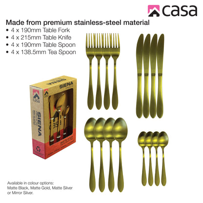 CASA SIENA 16PC CUTLERY SET | STAINLESS STEEL | MATTE GOLD FINISH