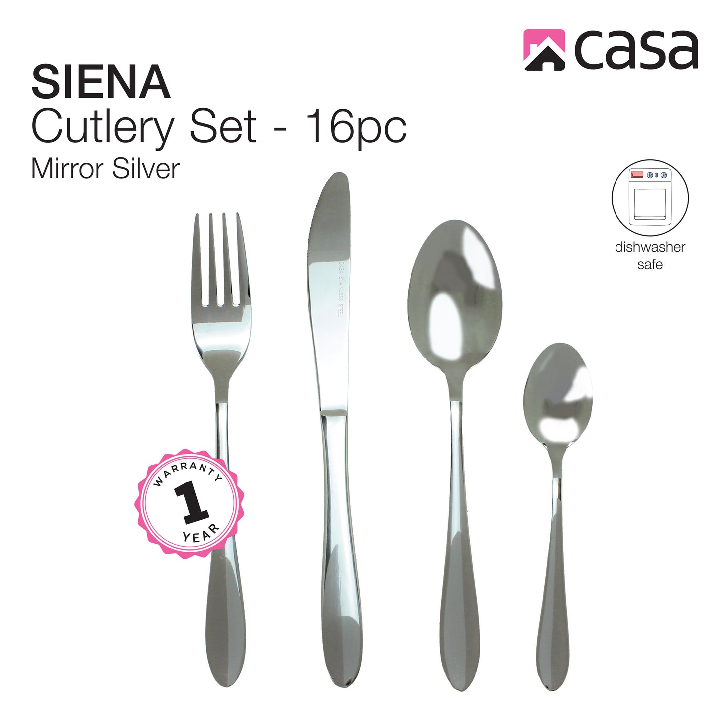 CASA SIENA 16PC CUTLERY SET | STAINLESS STEEL | MIRROR SILVER FINISH