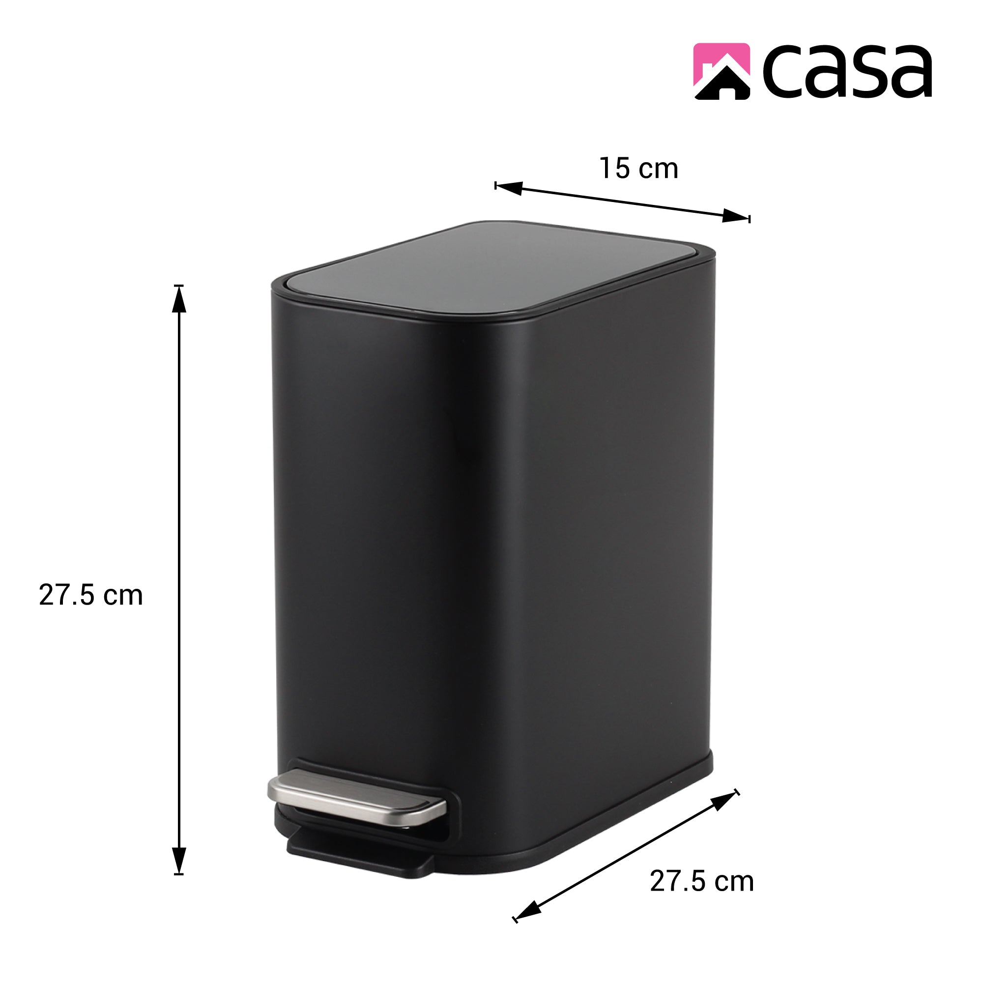 5L Slimline Rectangle Steel Pedal Bin - Matte Black - Trento
