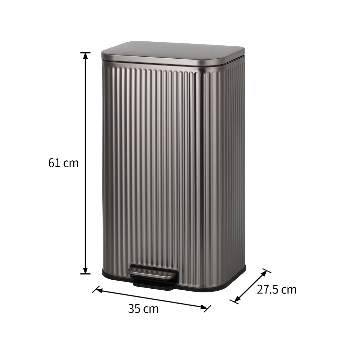 CASA Positano 30L Steel Ribbed Pedal Bin - Metallic Grey