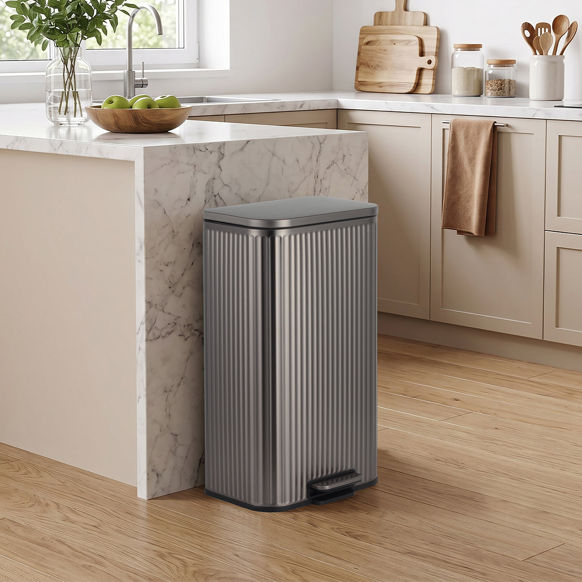 CASA Positano 30L Steel Ribbed Pedal Bin - Metallic Grey