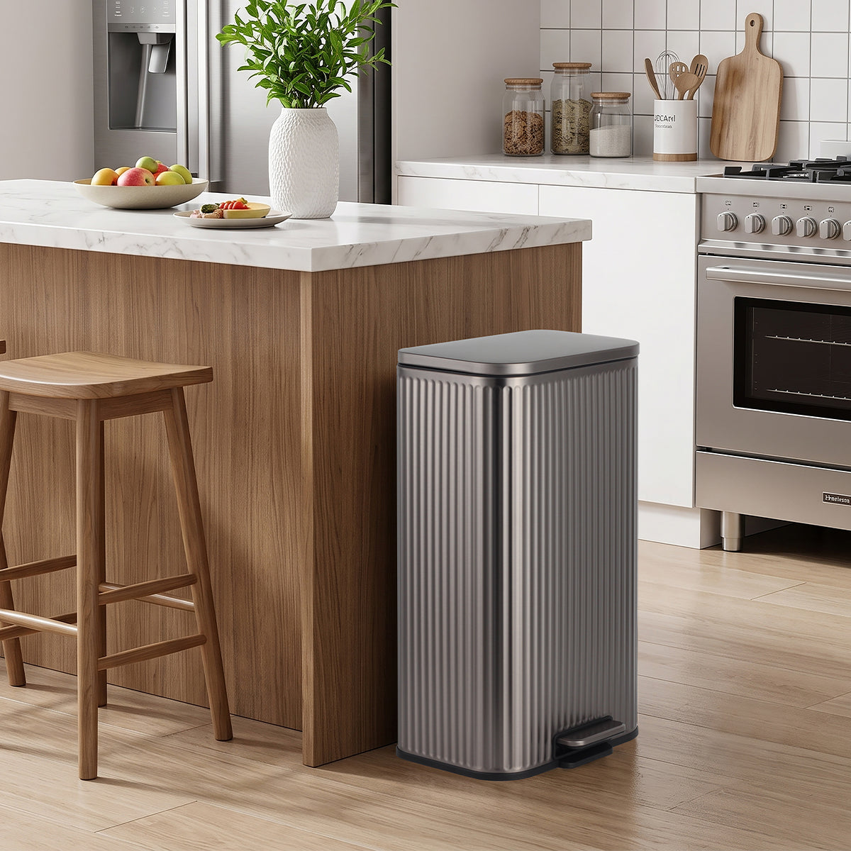 CASA Positano 30L Steel Ribbed Pedal Bin - Metallic Grey