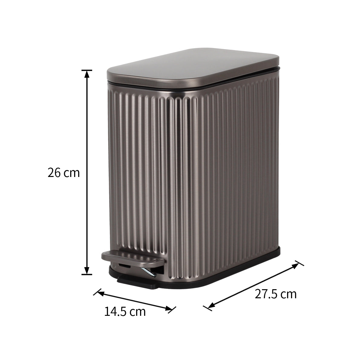 CASA Positano 5L Steel Ribbed Pedal Bin - Metallic Grey