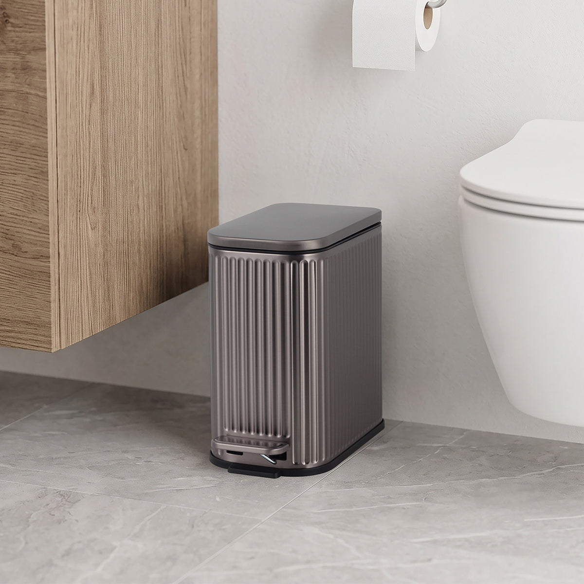 CASA Positano 5L Steel Ribbed Pedal Bin - Metallic Grey