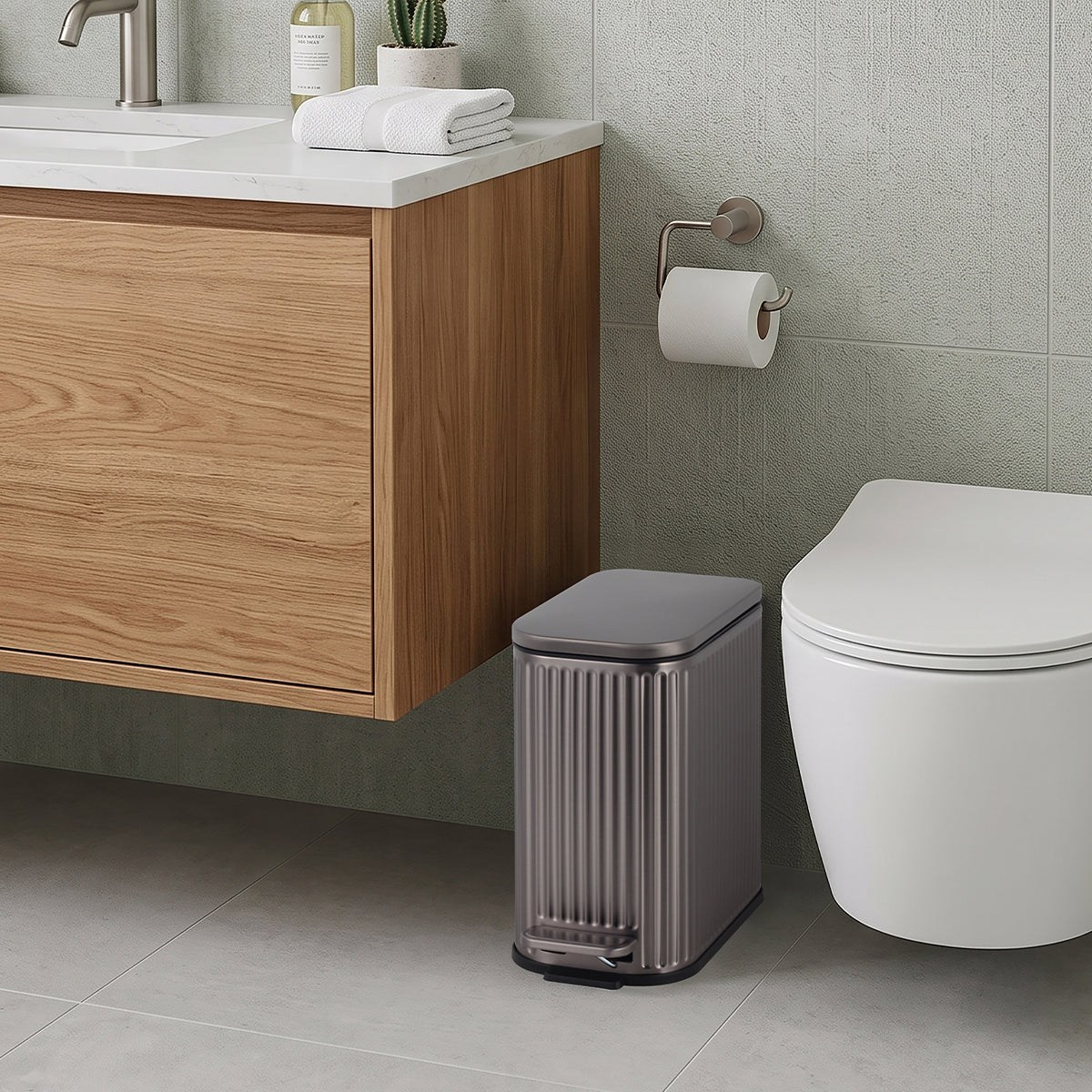 CASA Positano 5L Steel Ribbed Pedal Bin - Metallic Grey