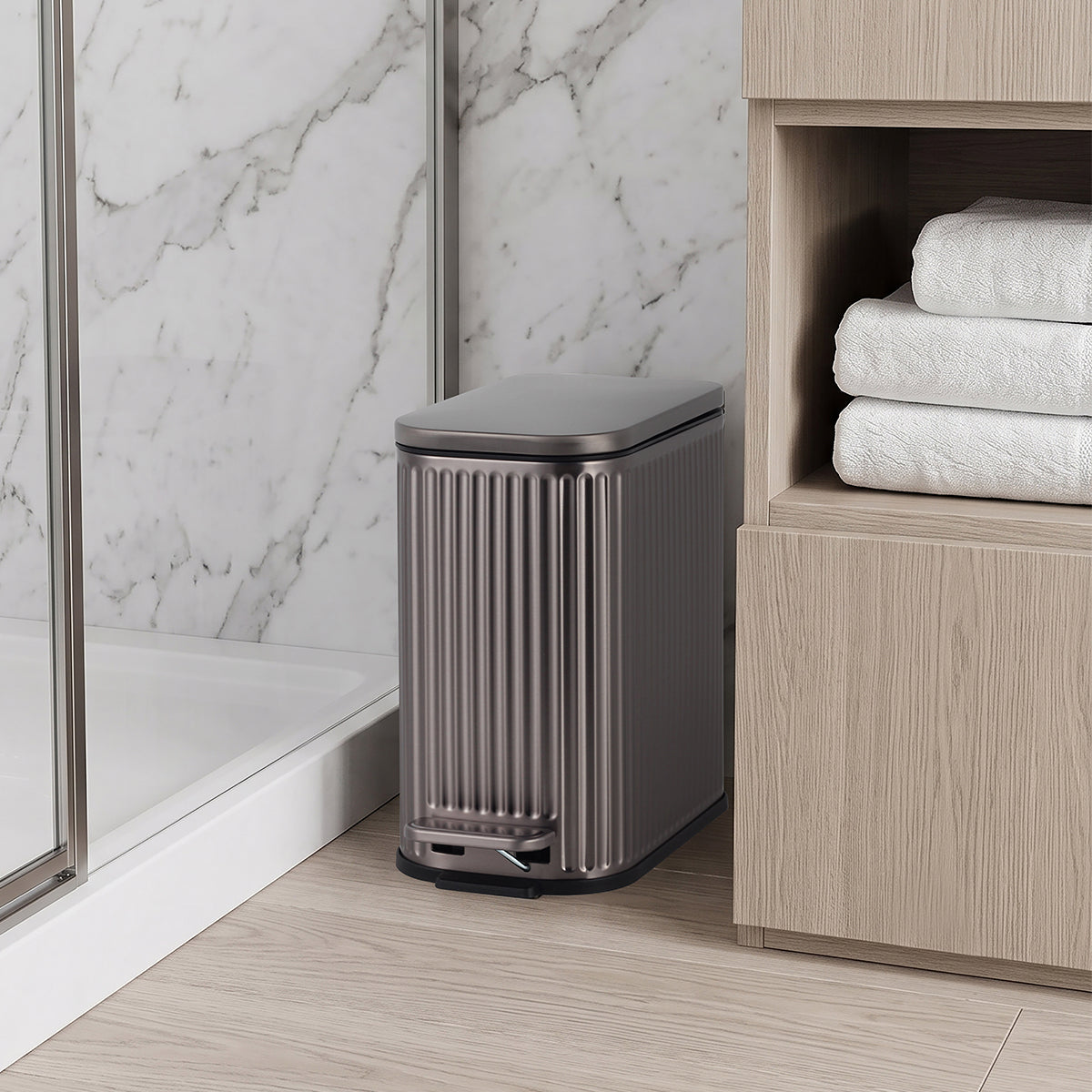 CASA Positano 5L Steel Ribbed Pedal Bin - Metallic Grey