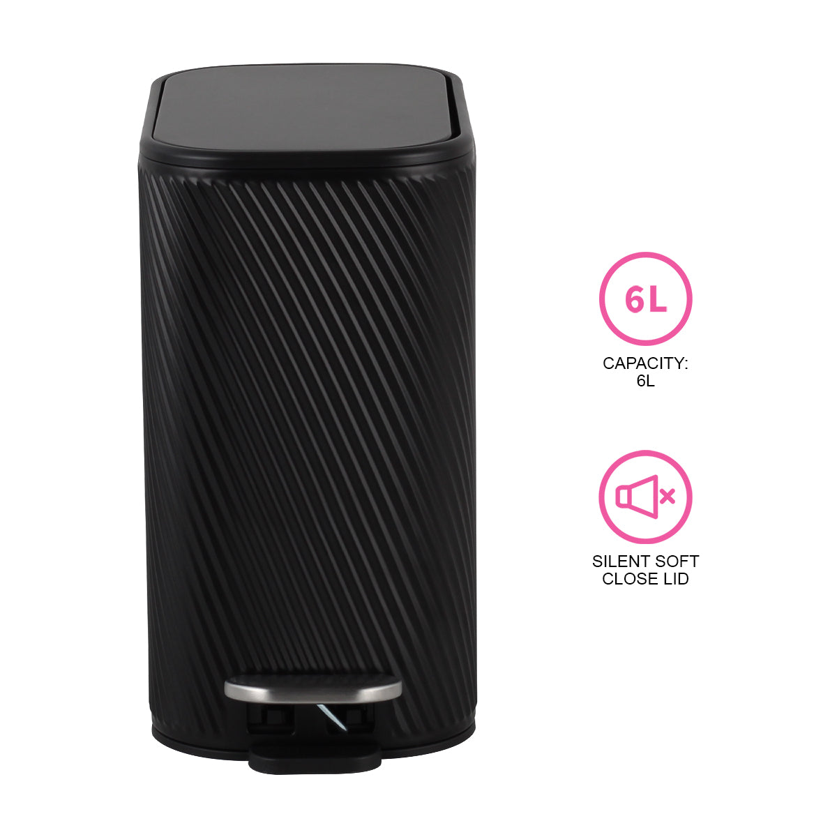 CASA Amalfi 5L Steel Swirl Ribbed Pedal Bin - Black