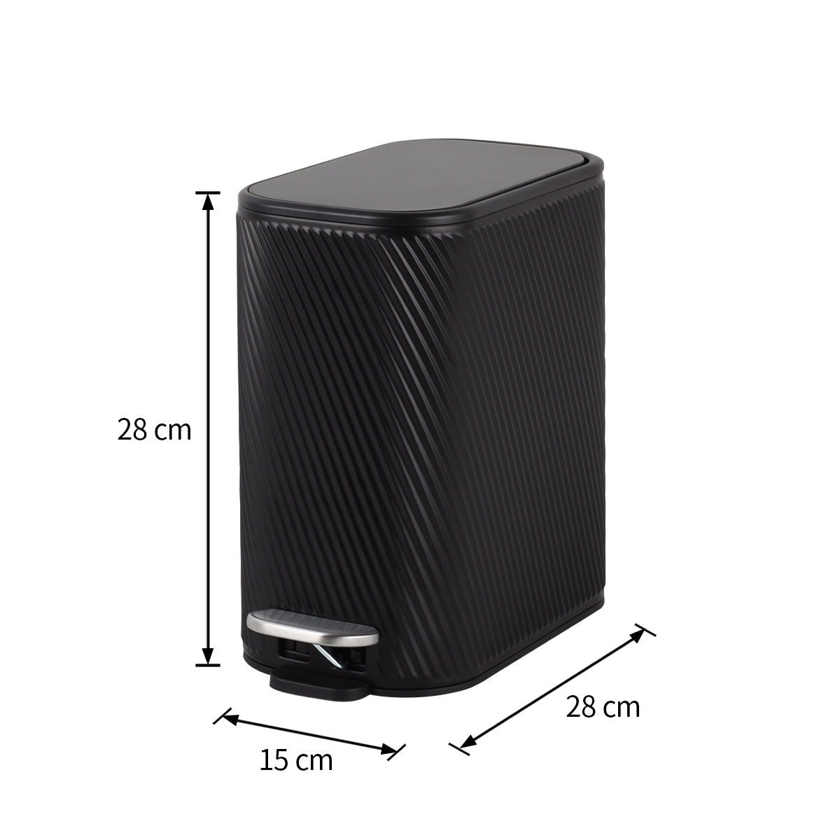 CASA Amalfi 5L Steel Swirl Ribbed Pedal Bin - Black