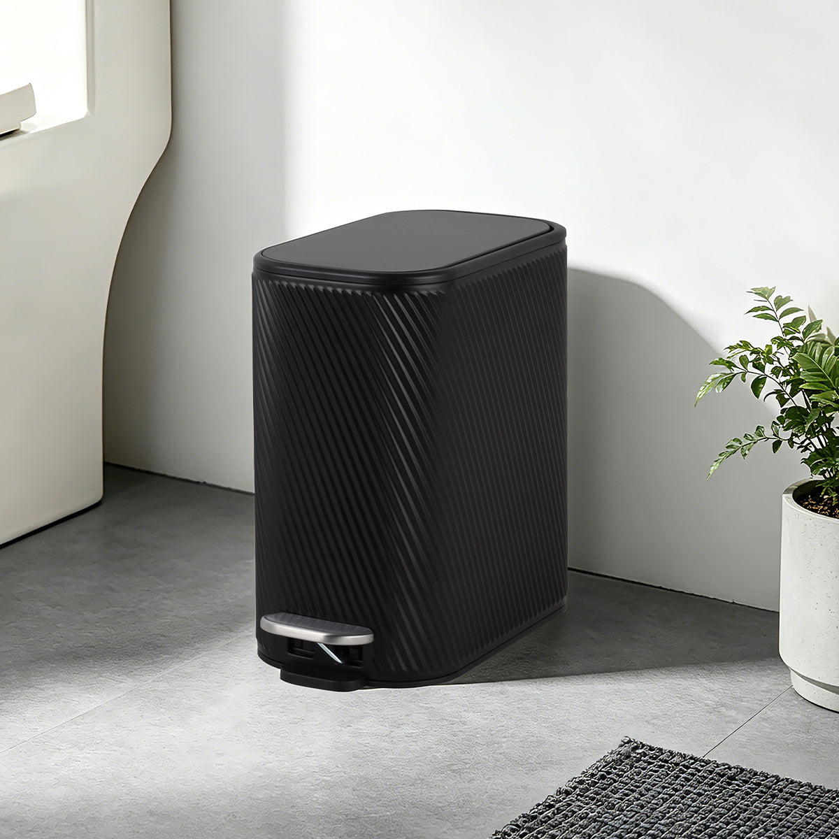CASA Amalfi 5L Steel Swirl Ribbed Pedal Bin - Black