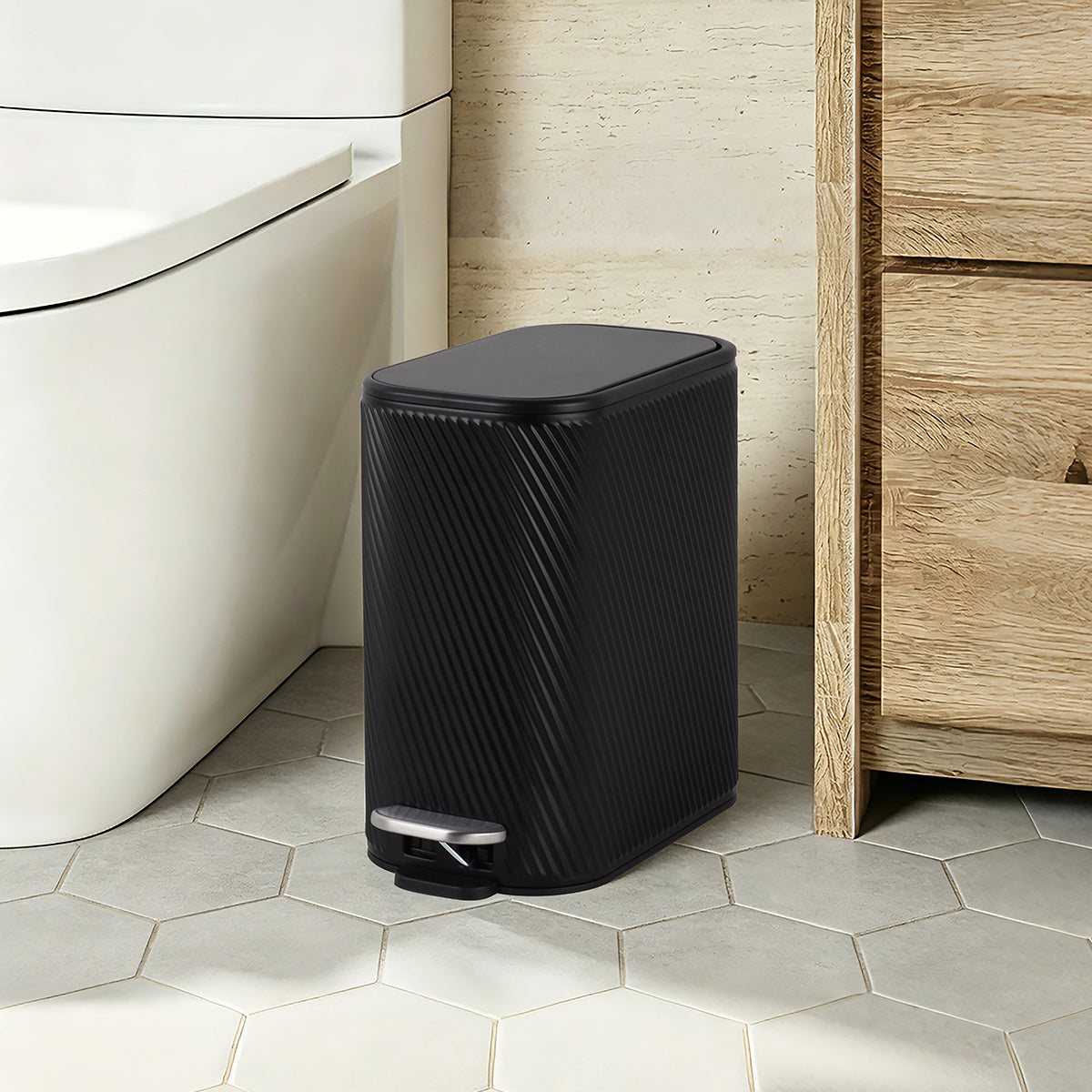 CASA Amalfi 5L Steel Swirl Ribbed Pedal Bin - Black