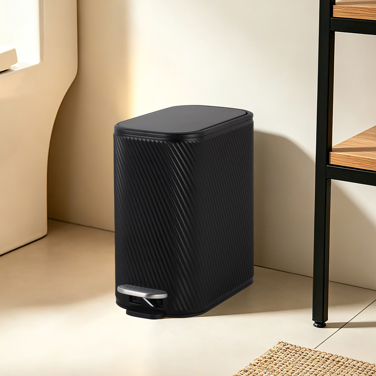 CASA Amalfi 5L Steel Swirl Ribbed Pedal Bin - Black