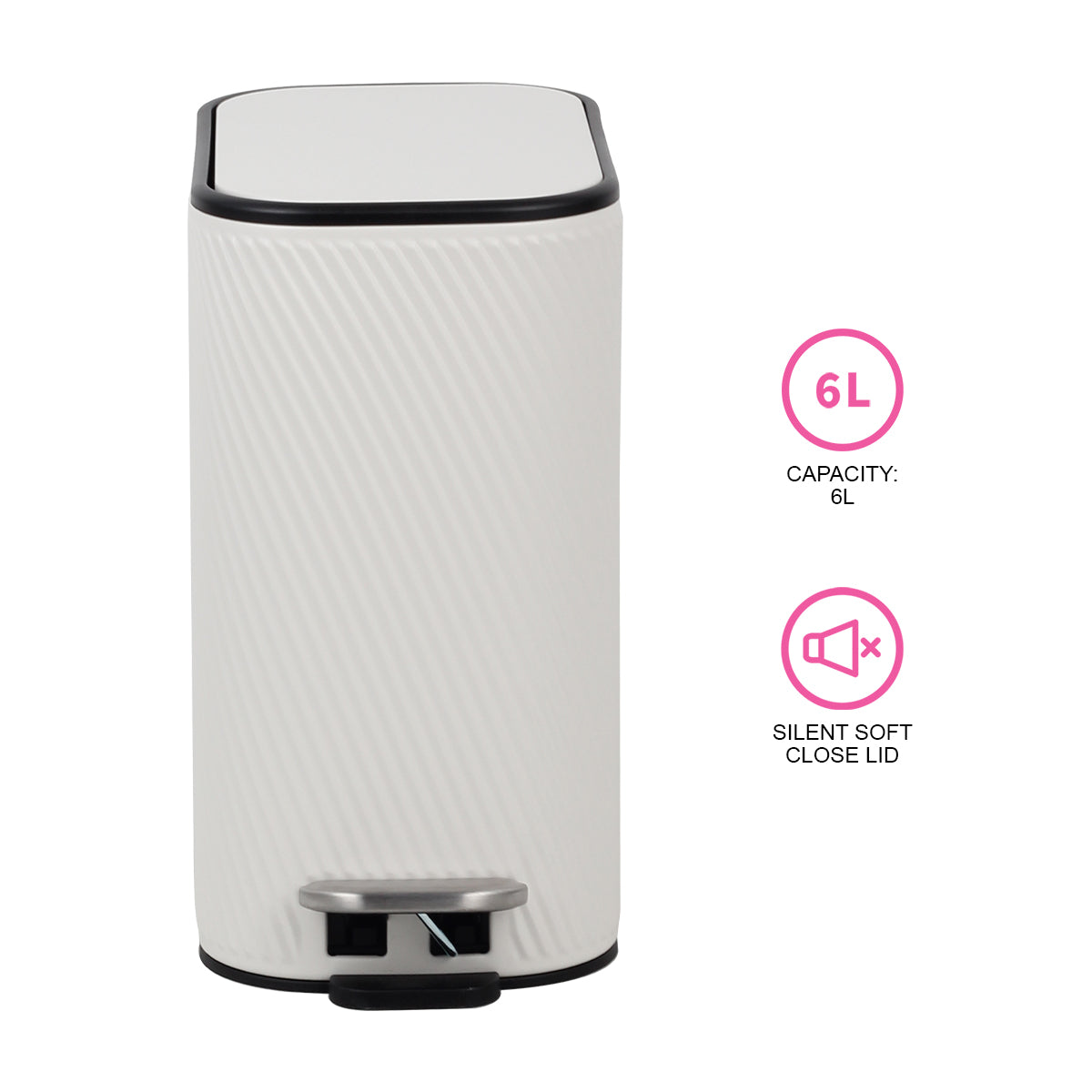 CASA Amalfi 5L Steel Swirl Ribbed Pedal Bin - White