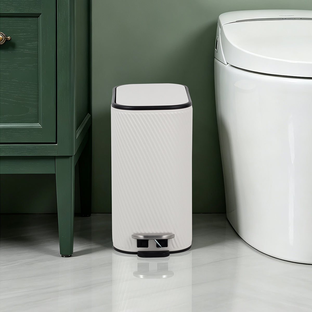 CASA Amalfi 5L Steel Swirl Ribbed Pedal Bin - White