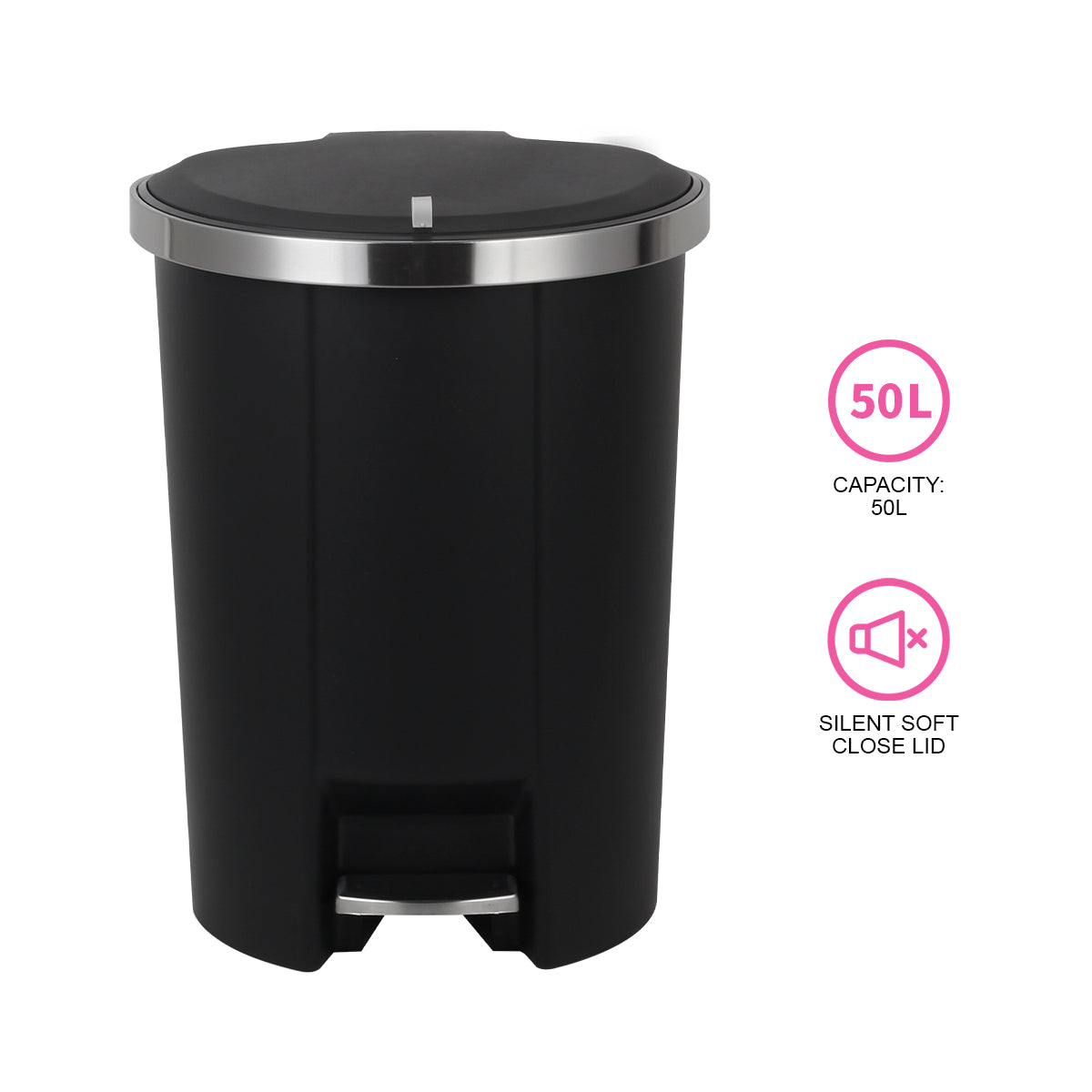 CASA Monza 50L Plastic Semi Round Pedal & Lift Bin - Black