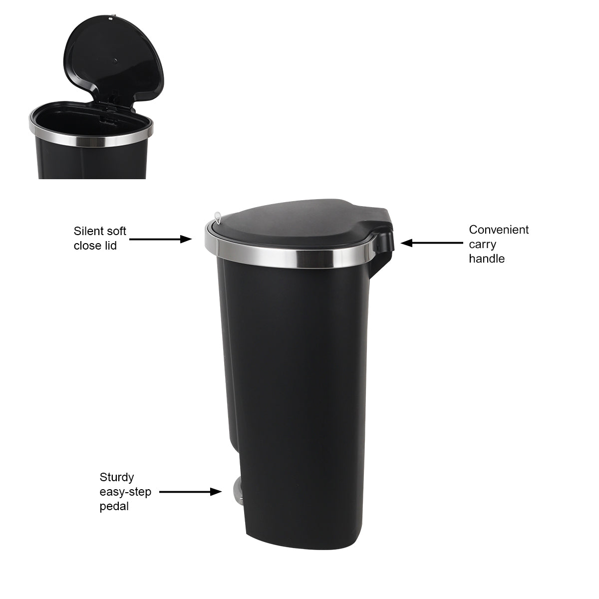 CASA Monza 50L Plastic Semi Round Pedal & Lift Bin - Black