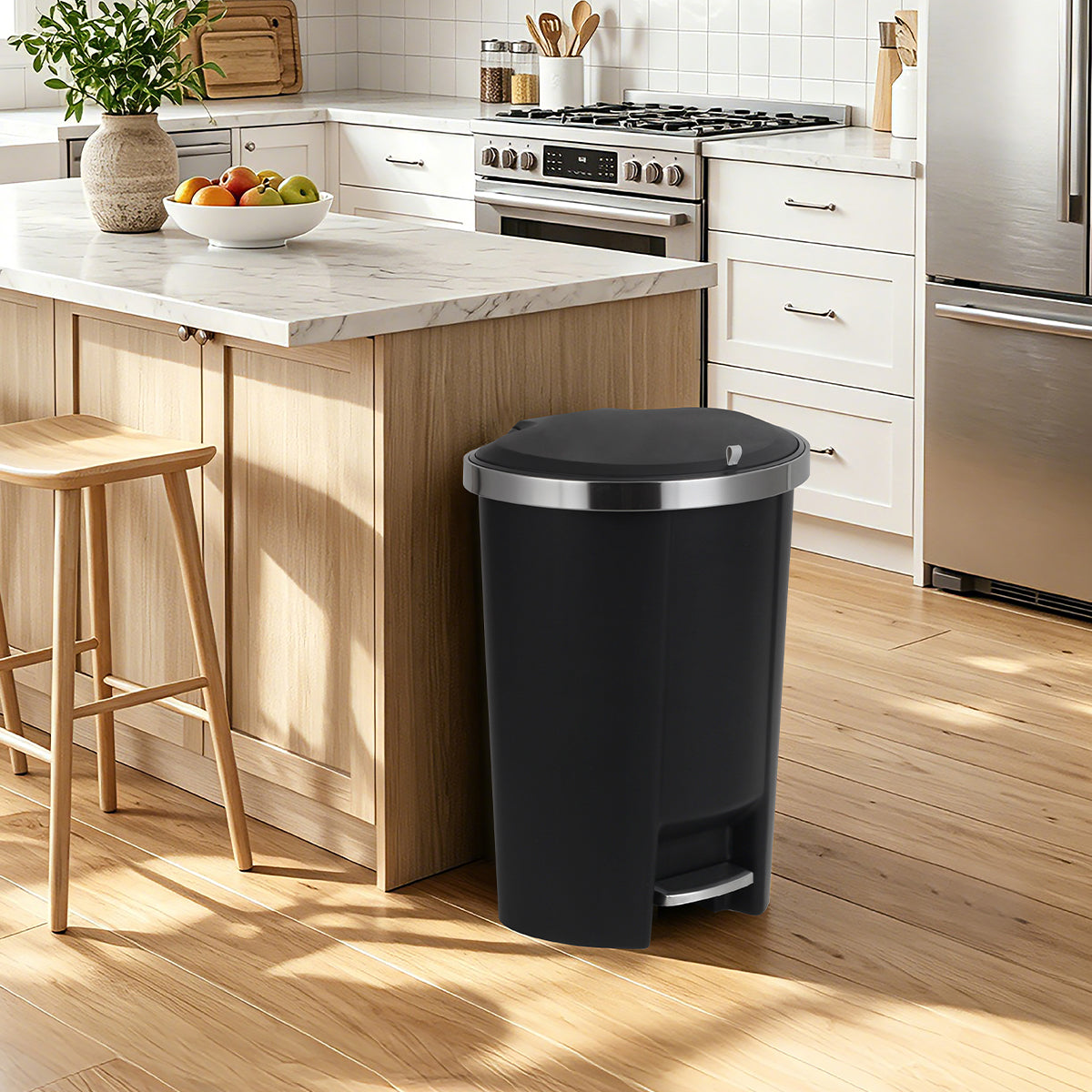 CASA Monza 50L Plastic Semi Round Pedal & Lift Bin - Black