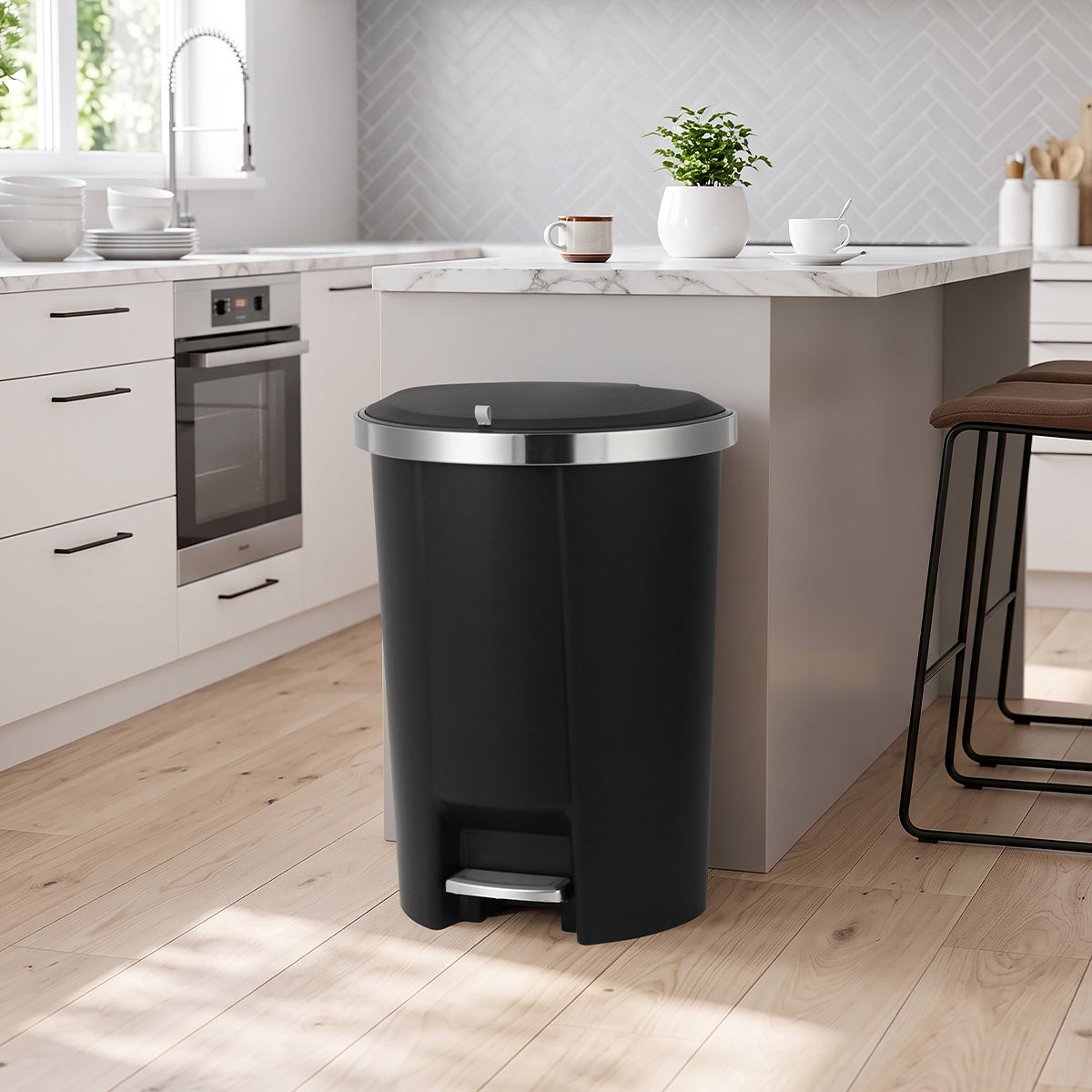 CASA Monza 50L Plastic Semi Round Pedal & Lift Bin - Black