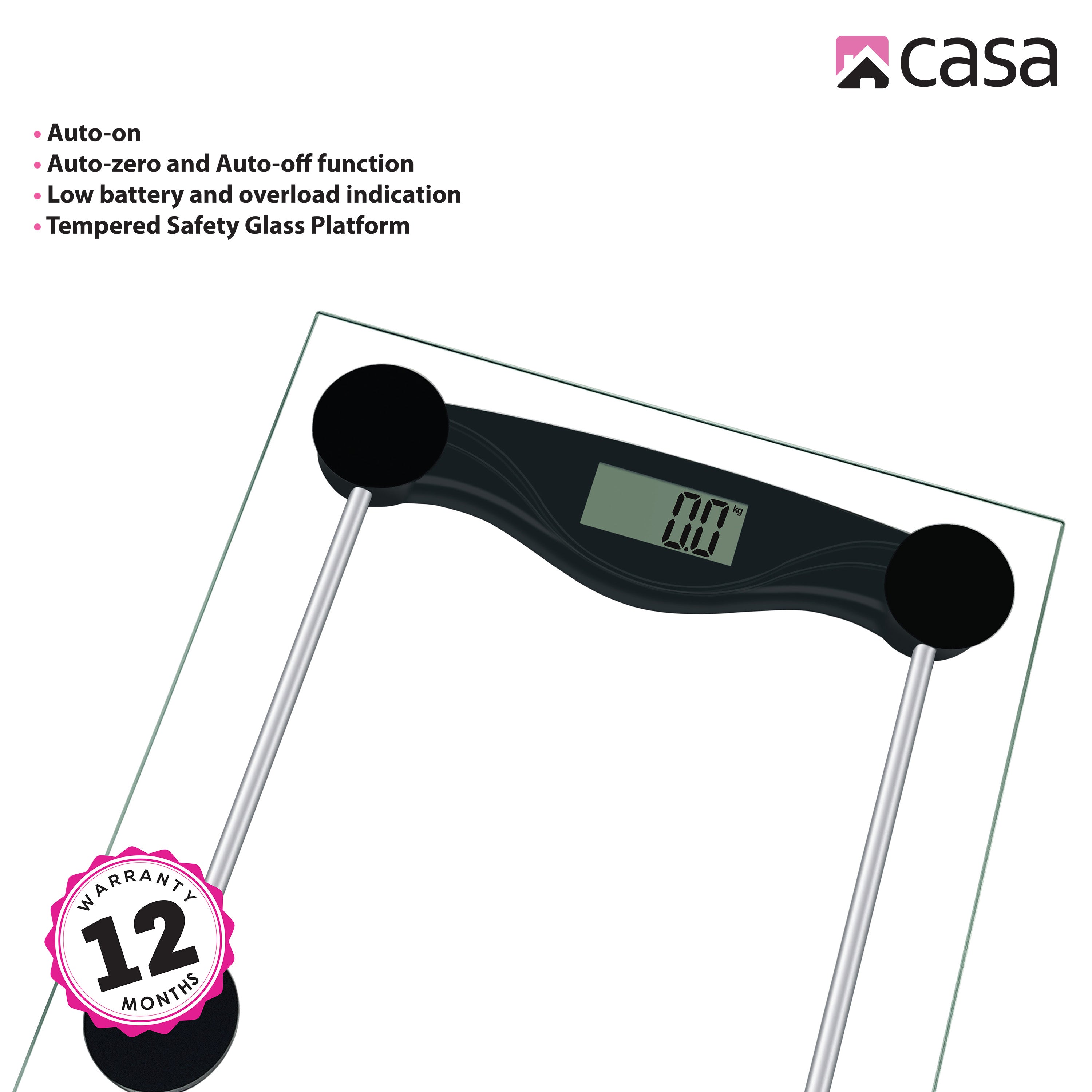 Digital Bathroom Scale- Glass Platform - Black/Clear