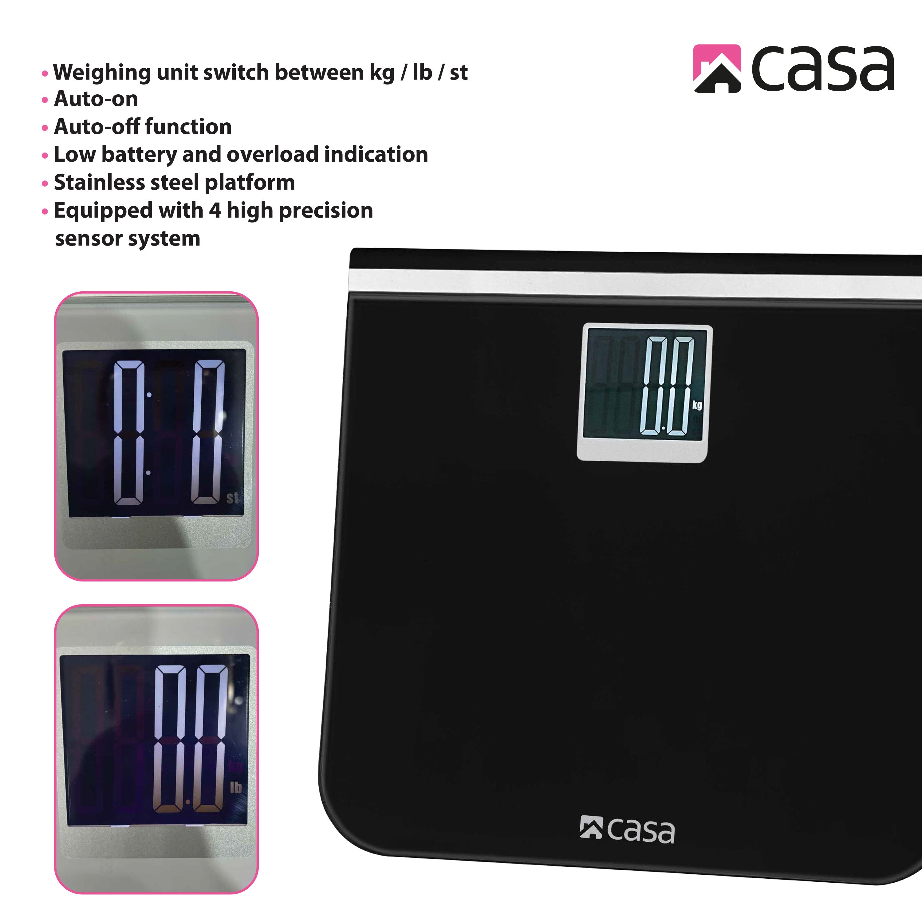 Digital Bathroom Scale | Glass Platform | Black | Large LCD Display