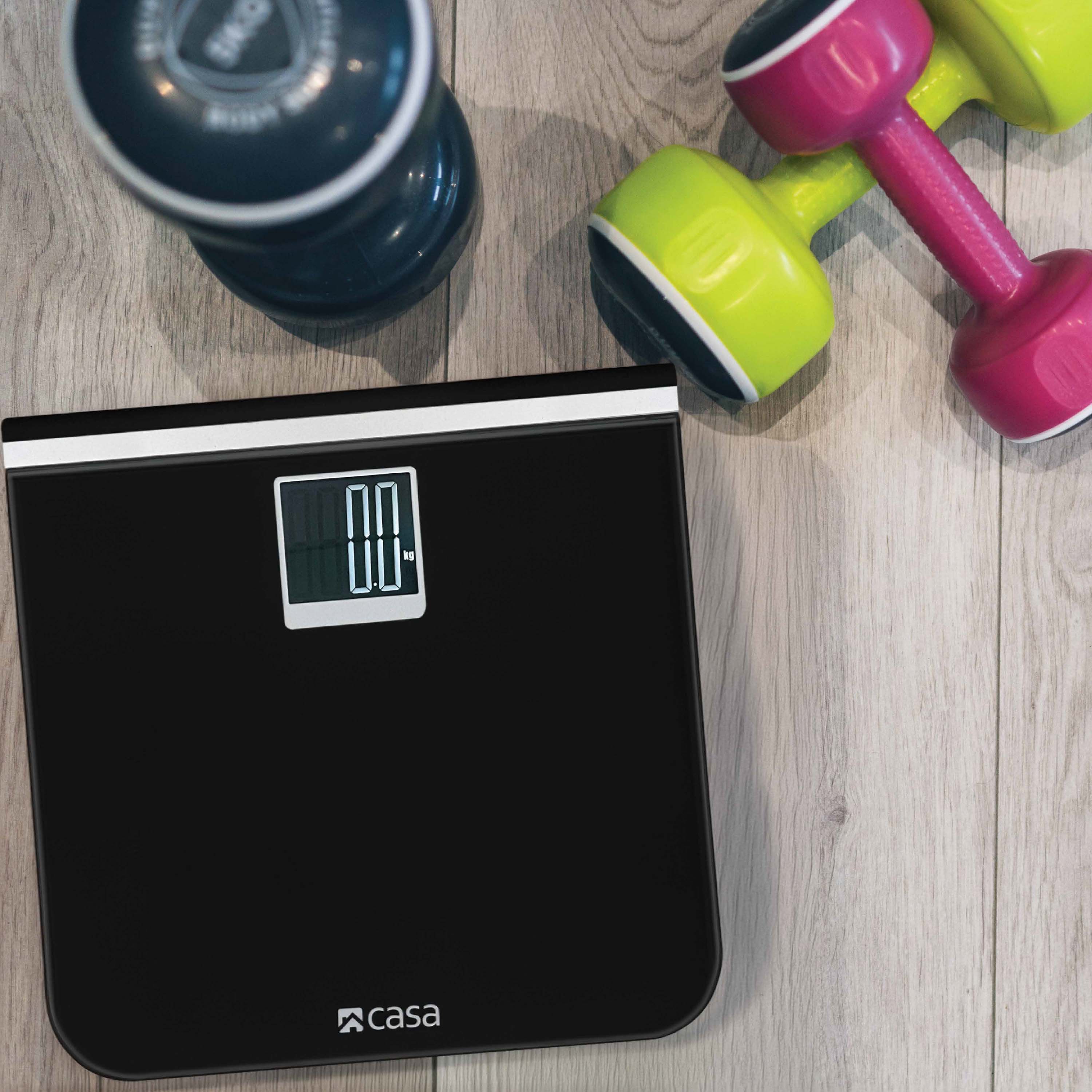 Digital Bathroom Scale | Glass Platform | Black | Large LCD Display