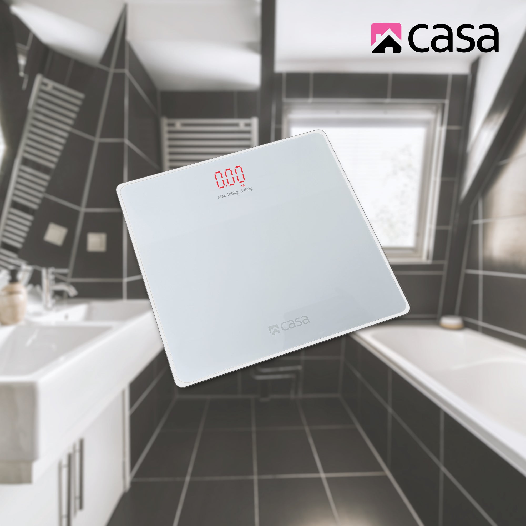 Digital Bathroom Glass Platform Scale - Rounded Corners - With Red LED