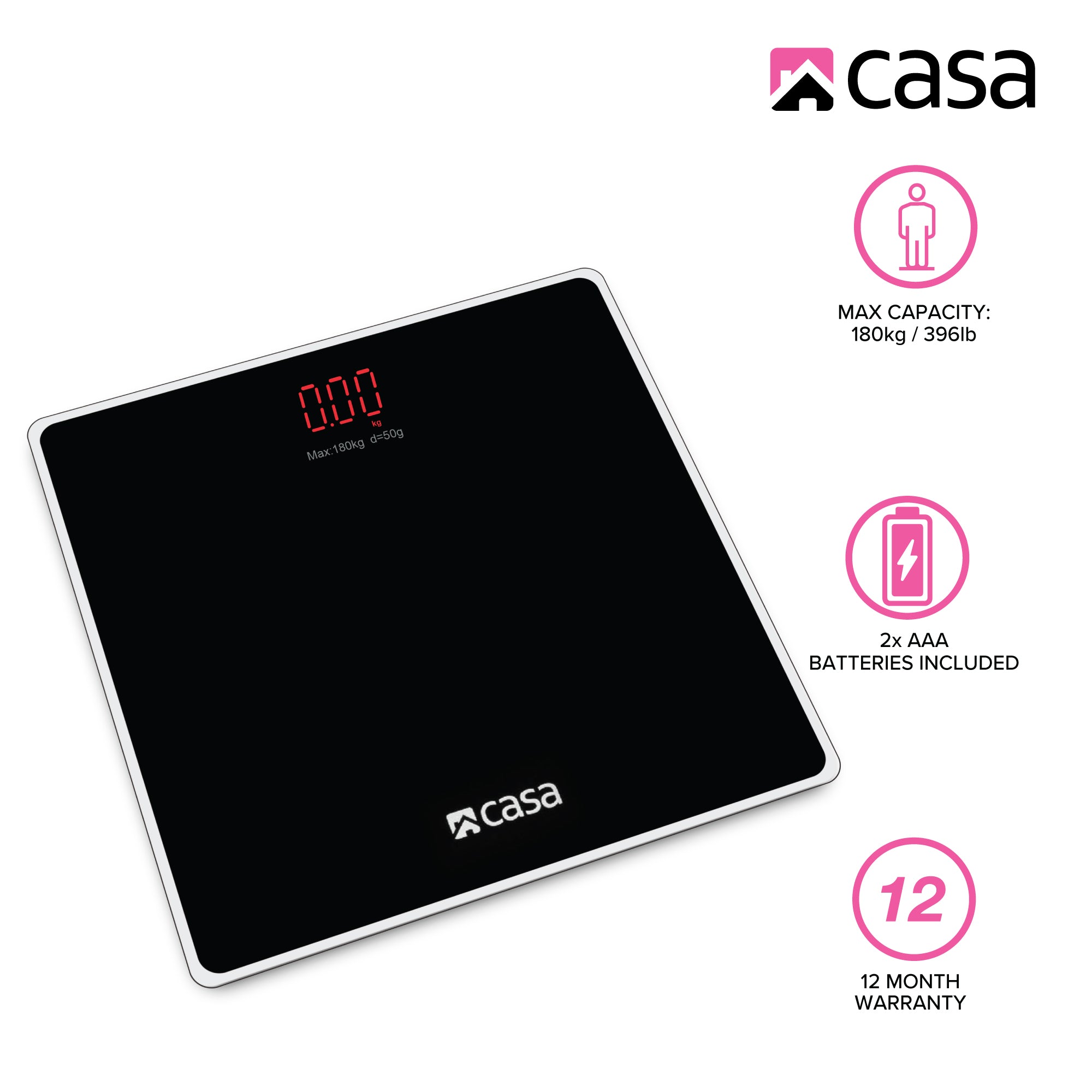 Electronic Bathroom Glass Scale - Solid - Rounded Corners