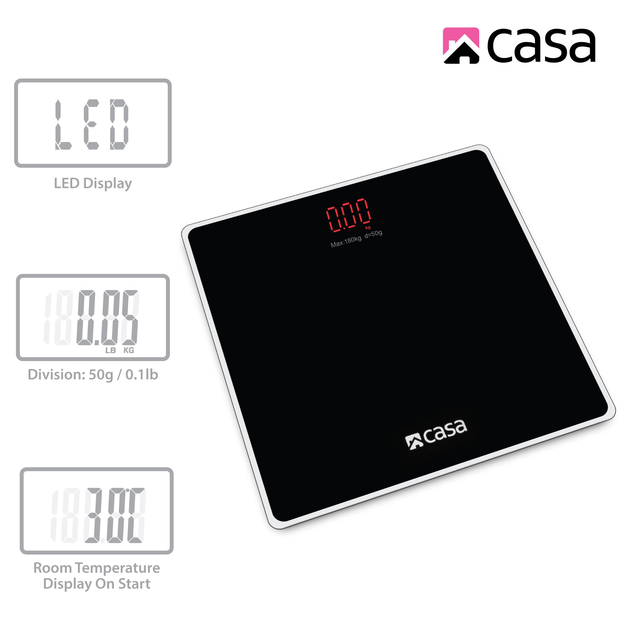 Electronic Bathroom Glass Scale - Solid - Rounded Corners